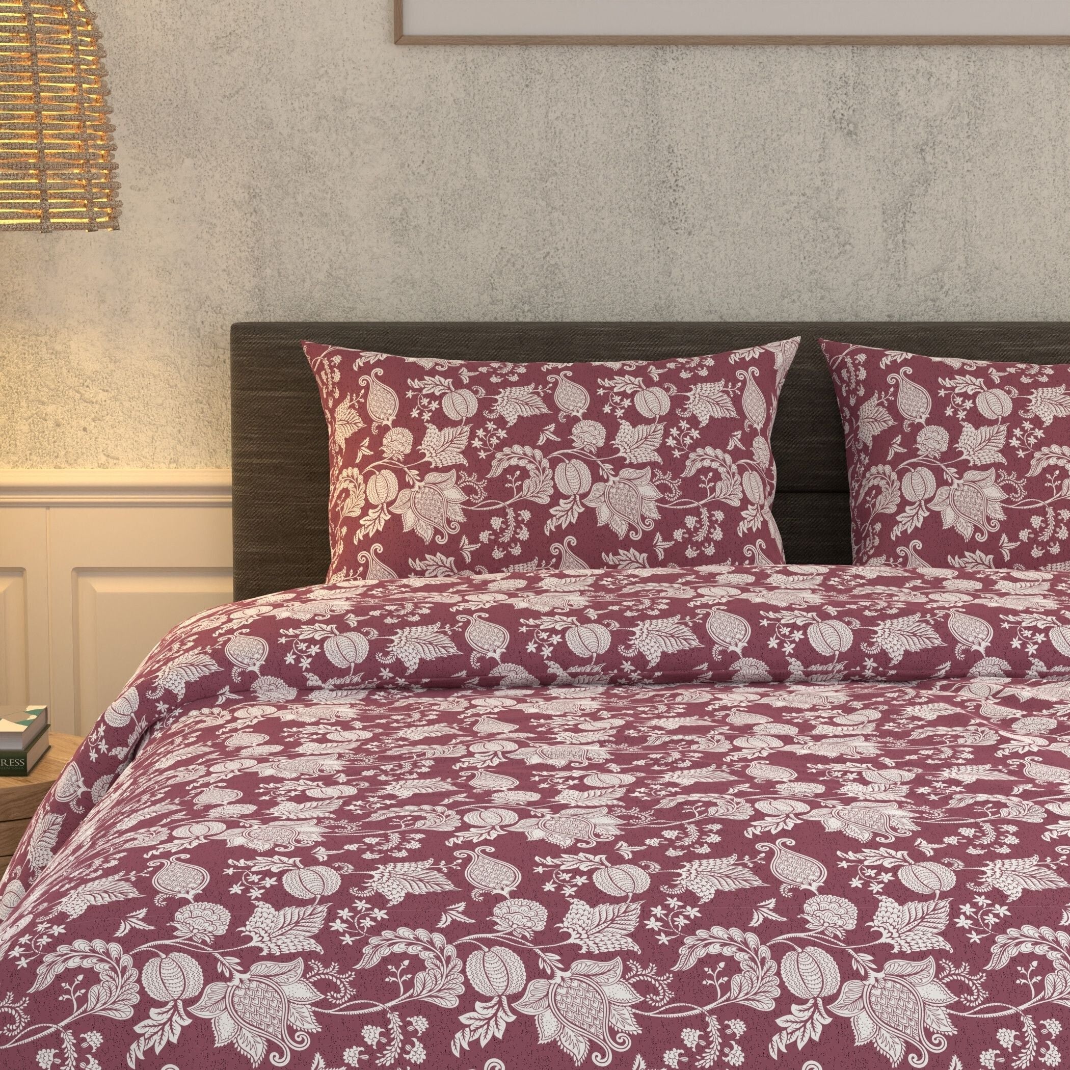 Cotton Super King Flat 180 TC Floral Bedsheet (Pack of 1, Maroon)