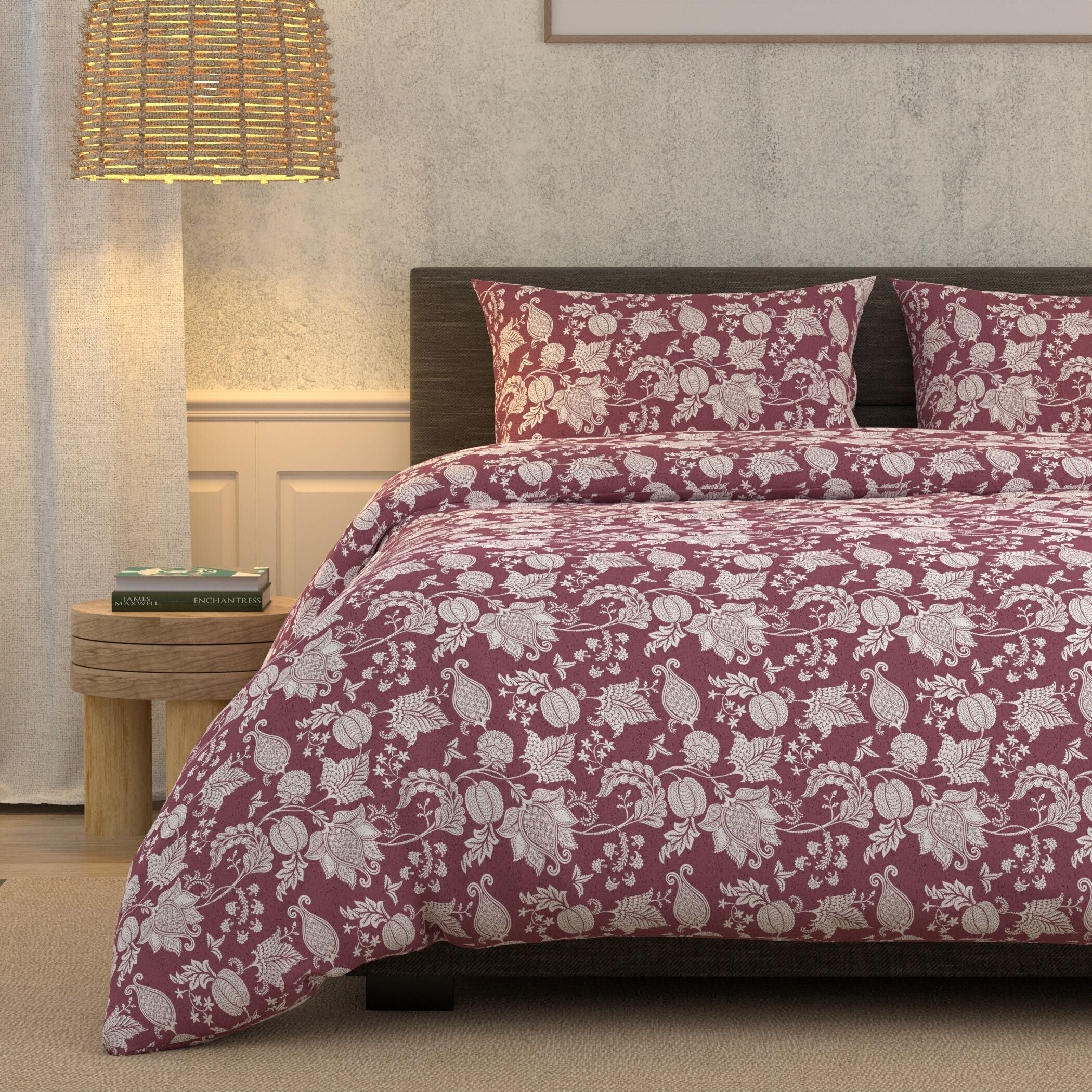 Cotton Super King Flat 180 TC Floral Bedsheet (Pack of 1, Maroon)