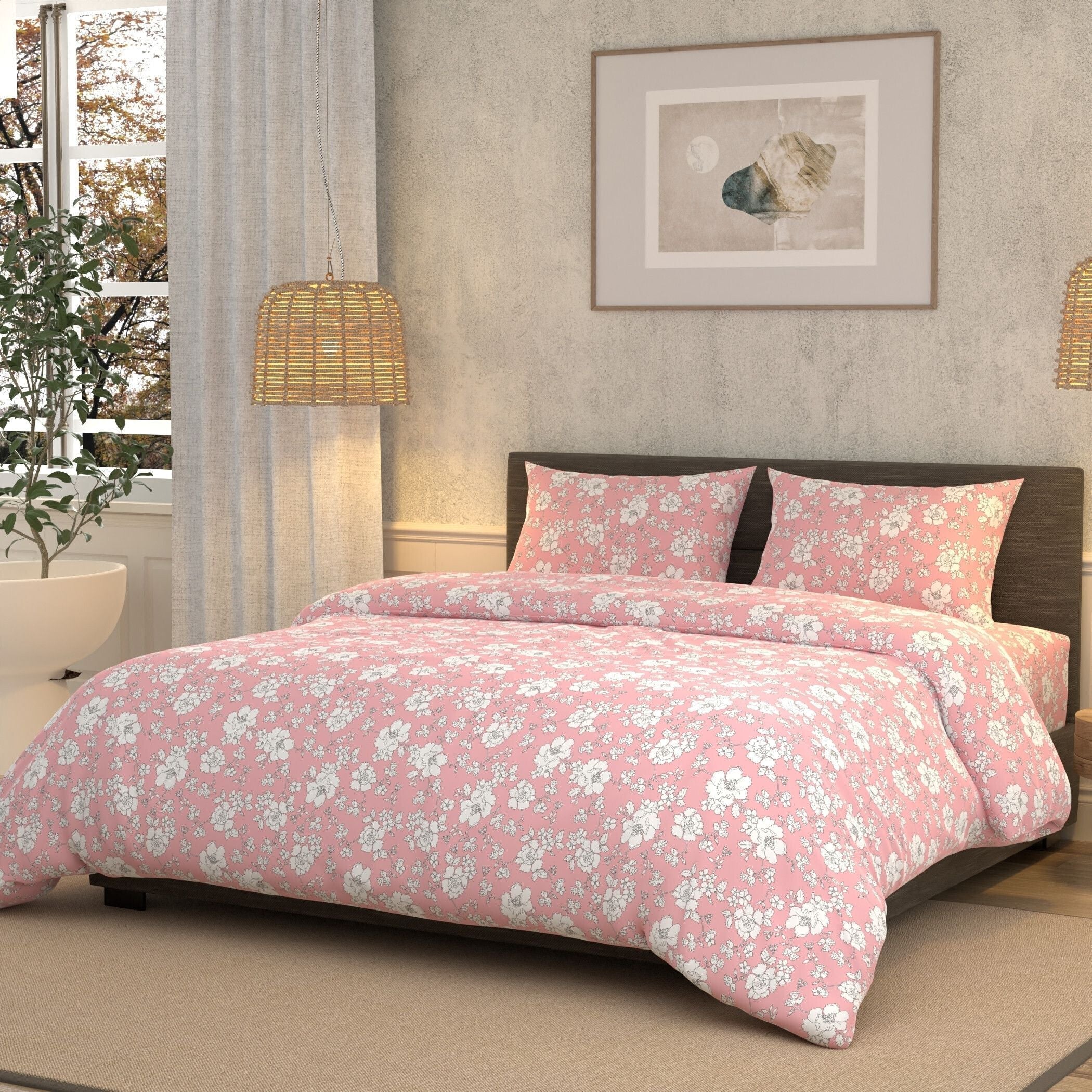 Cotton Super King Flat 180 TC Floral Bedsheet (Pack of 1, Pink)