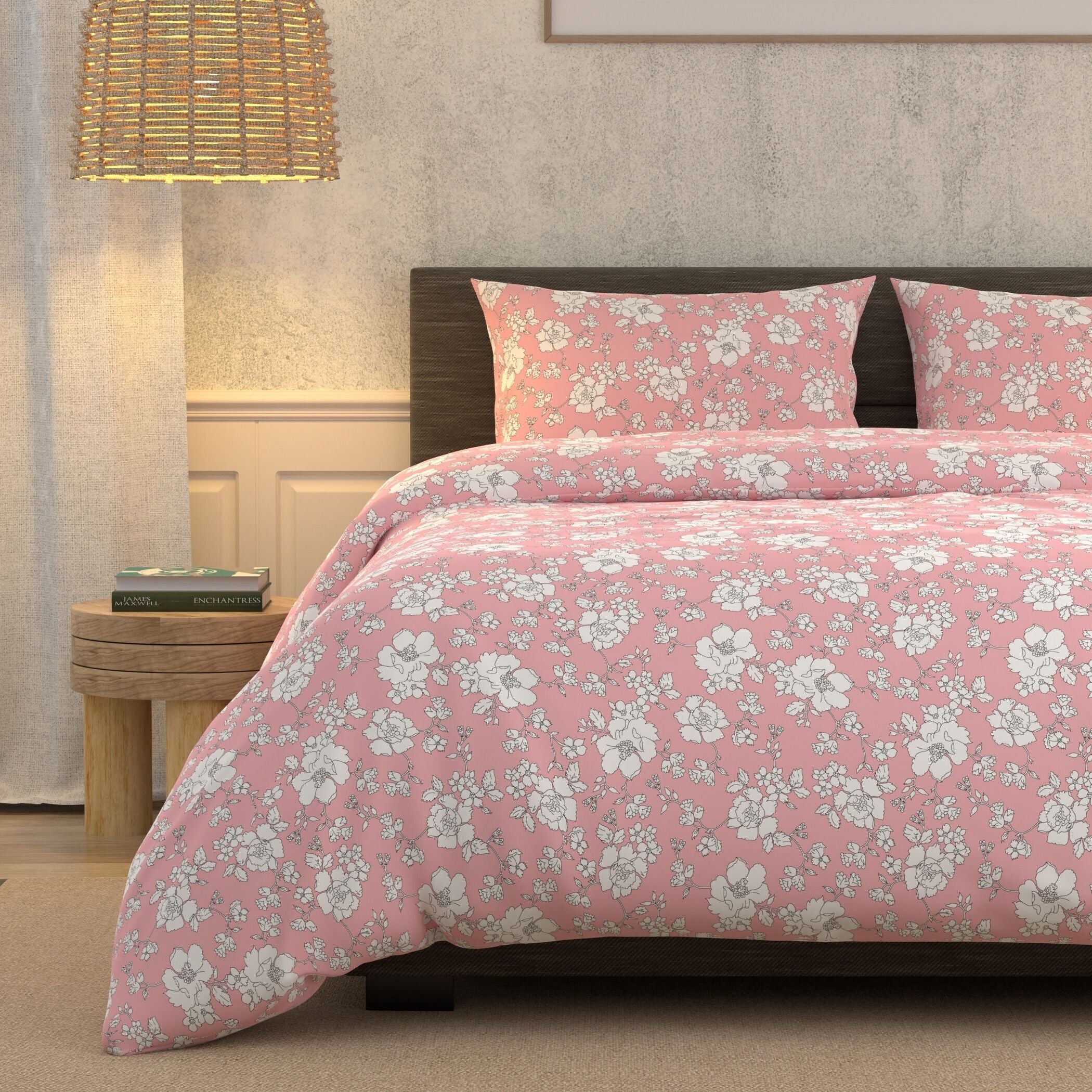Cotton Super King Flat 180 TC Floral Bedsheet (Pack of 1, Pink)