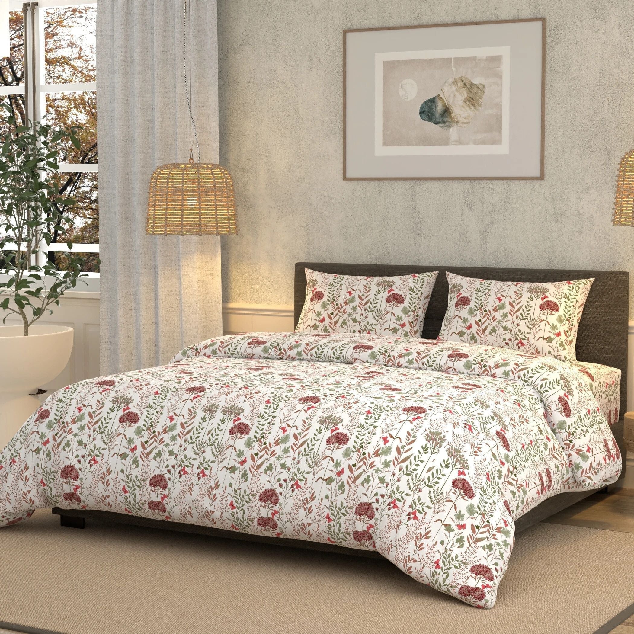 Cotton Super King Flat 180 TC Floral Bedsheet (Pack of 1, Maroon)