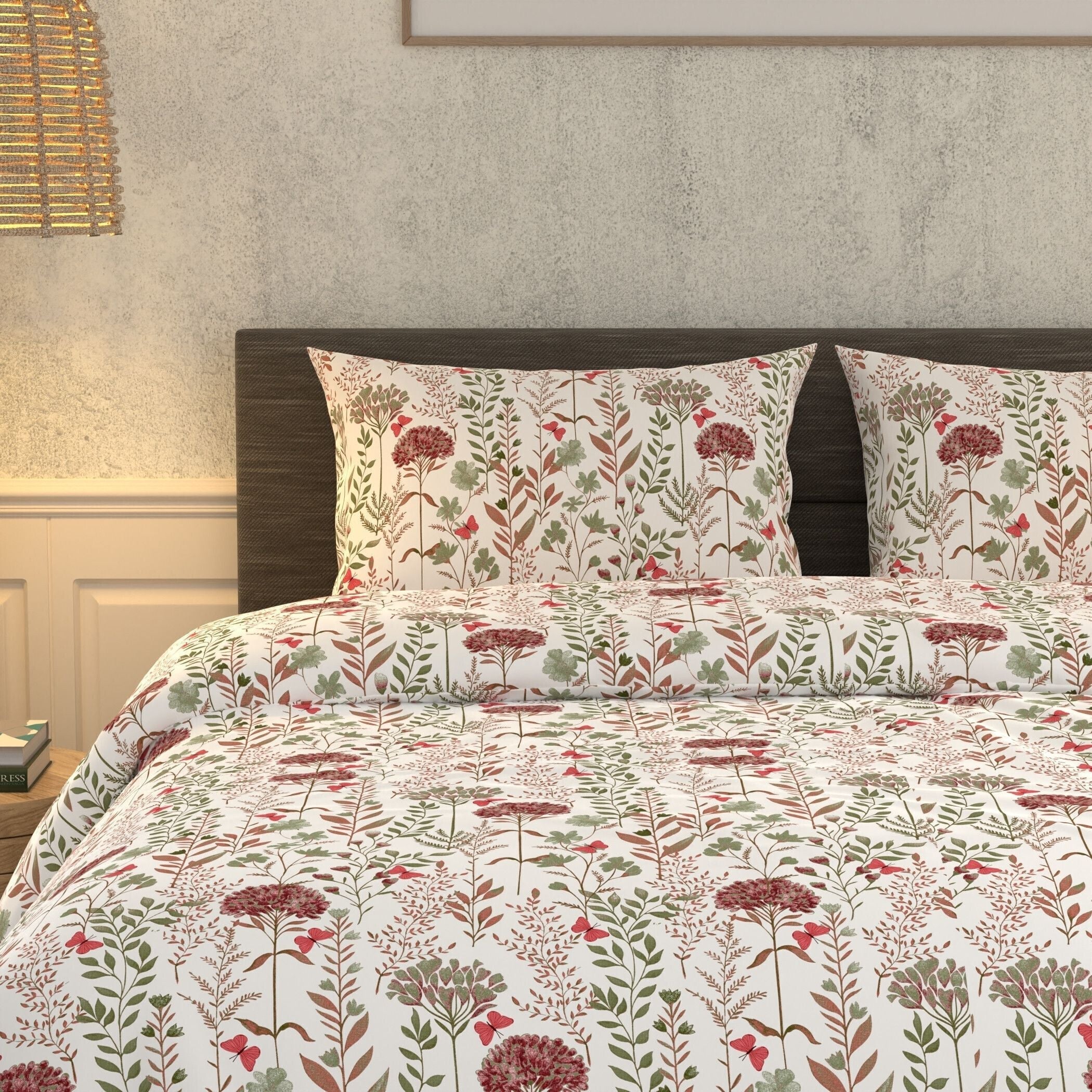 Cotton Super King Flat 180 TC Floral Bedsheet (Pack of 1, Maroon)