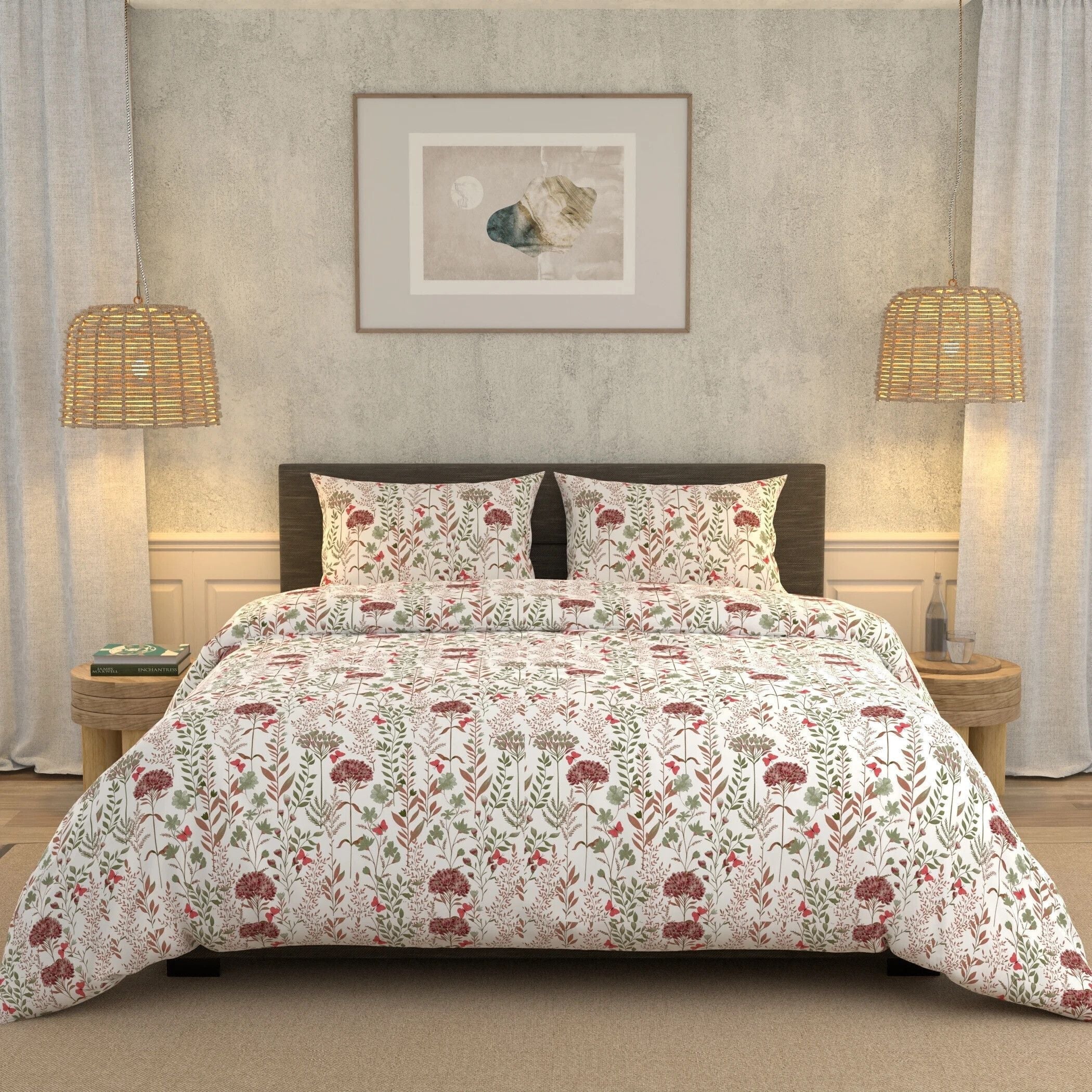 Cotton Super King Flat 180 TC Floral Bedsheet (Pack of 1, Maroon)