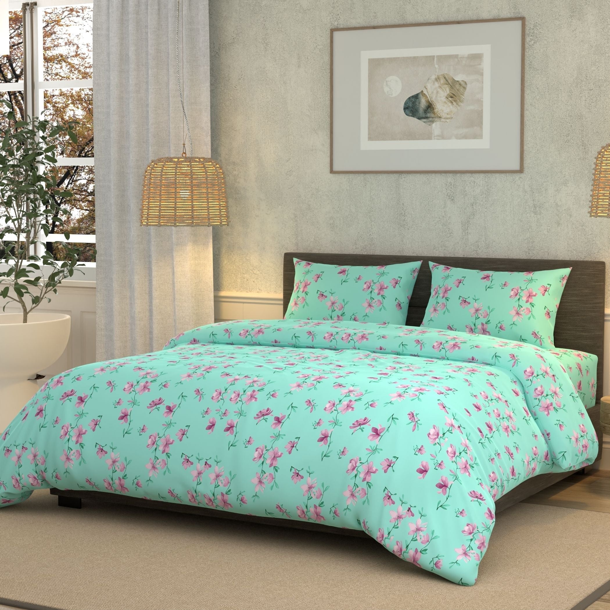 Cotton Super King Flat 180 TC Floral Bedsheet (Pack of 1, Purple)