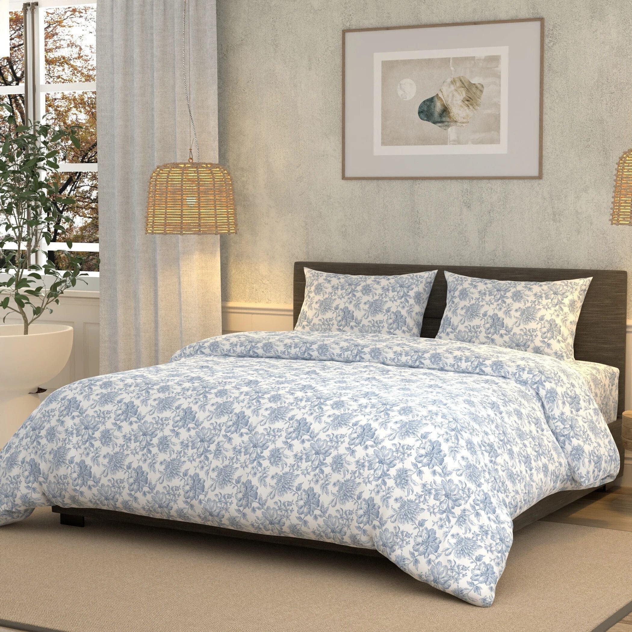 Cotton Super King Flat 180 TC Floral Bedsheet (Pack of 1, Blue)