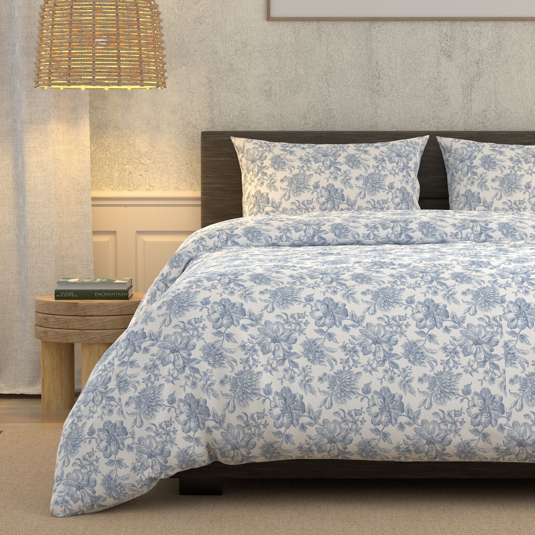 Cotton Super King Flat 180 TC Floral Bedsheet (Pack of 1, Blue)