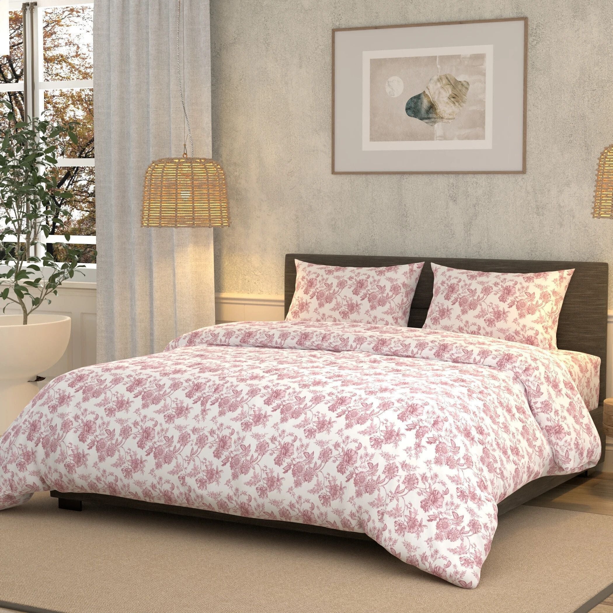 Cotton Super King Flat 180 TC Floral Bedsheet (Pack of 1, B .Pink)