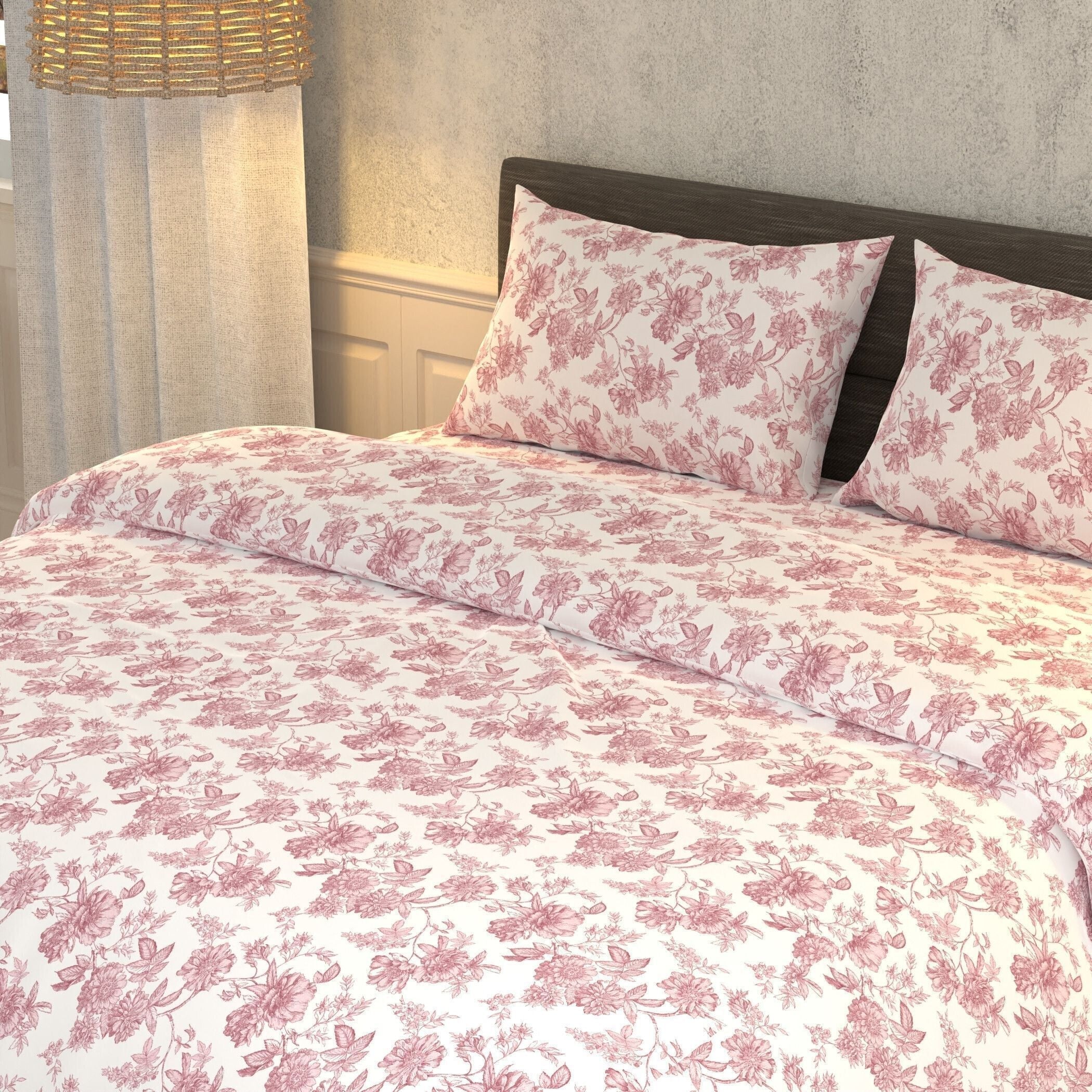 Cotton Super King Flat 180 TC Floral Bedsheet (Pack of 1, B .Pink)