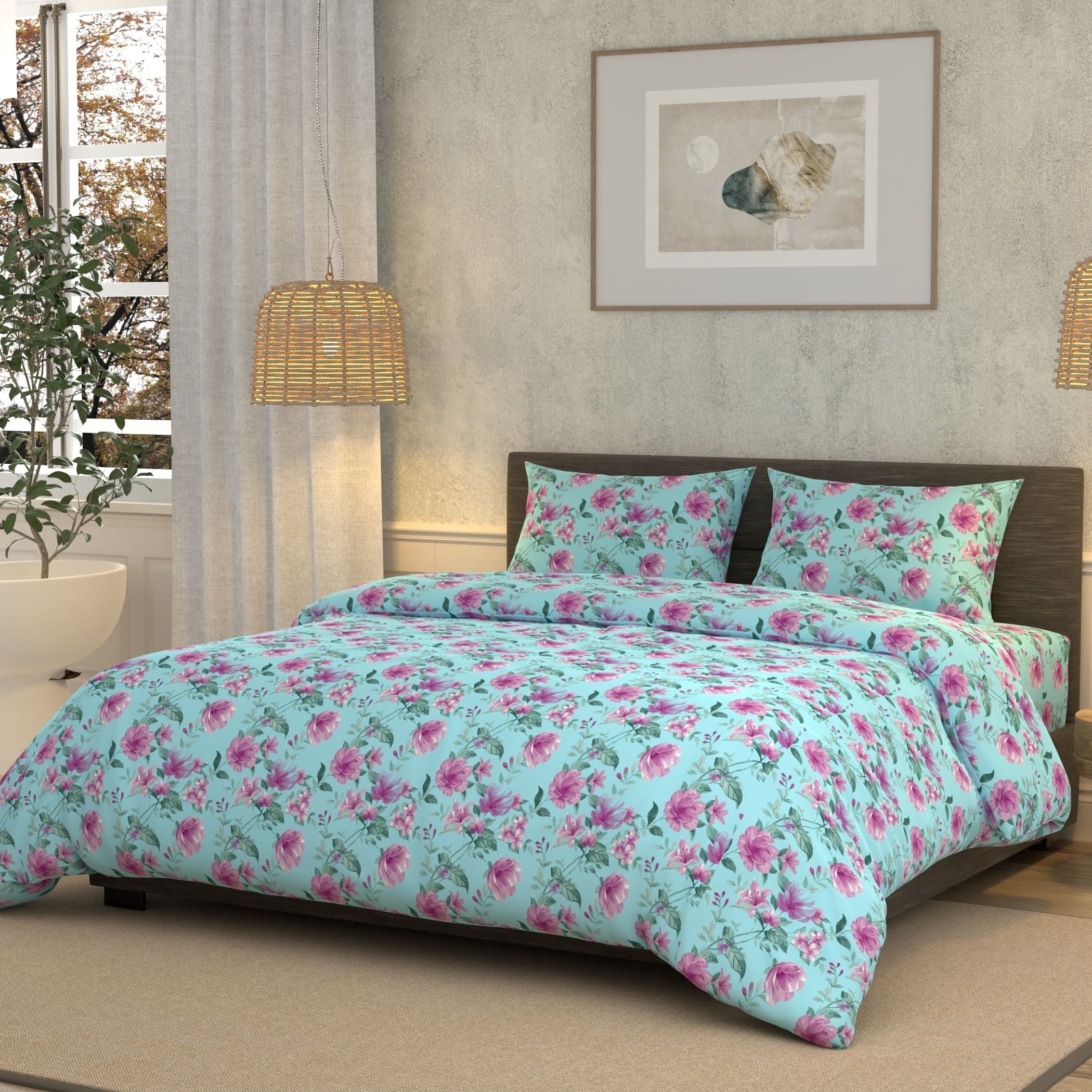 Cotton Super King Flat 180 TC Floral Bedsheet (Pack of 1, Multicolor)