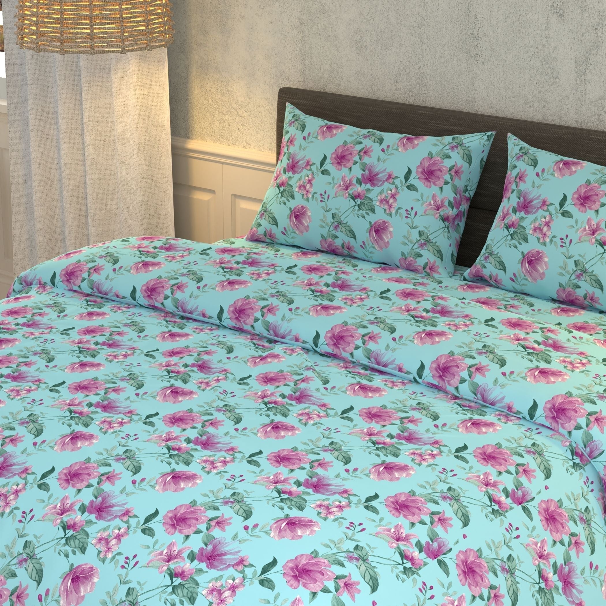 Cotton Super King Flat 180 TC Floral Bedsheet (Pack of 1, Multicolor)