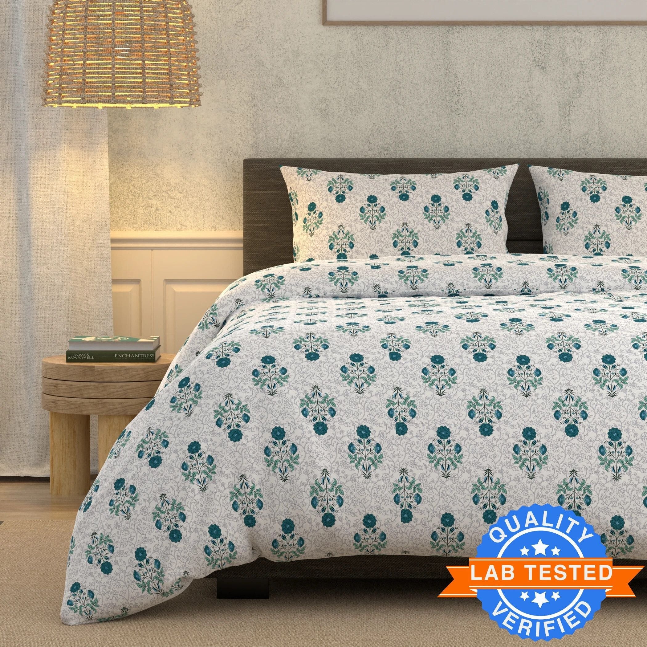 Cotton Super King Flat 180 TC Floral Bedsheet (Pack of 1, S.Blue)