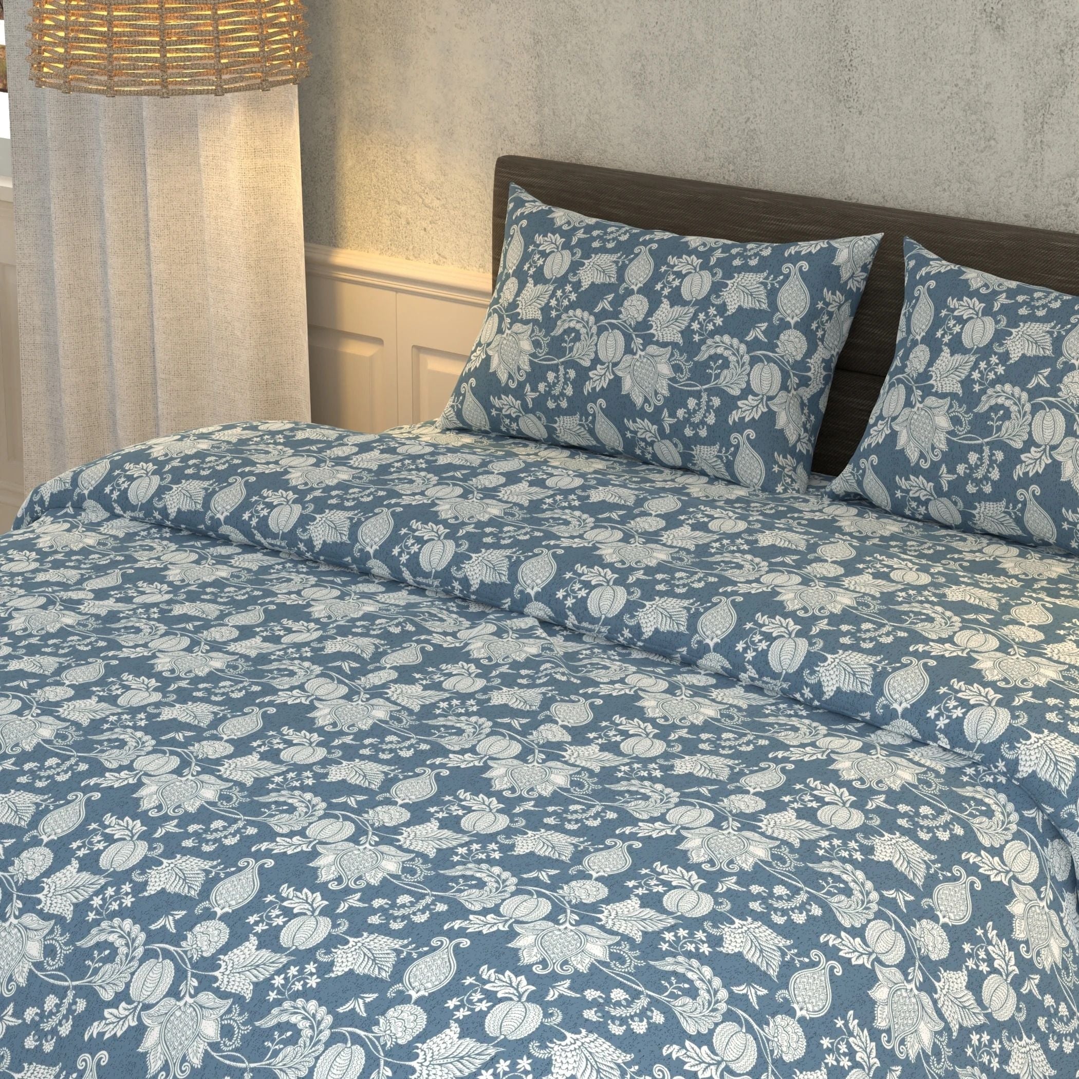 Cotton Super King Flat 180 TC Floral Bedsheet (Pack of 1, Grey)