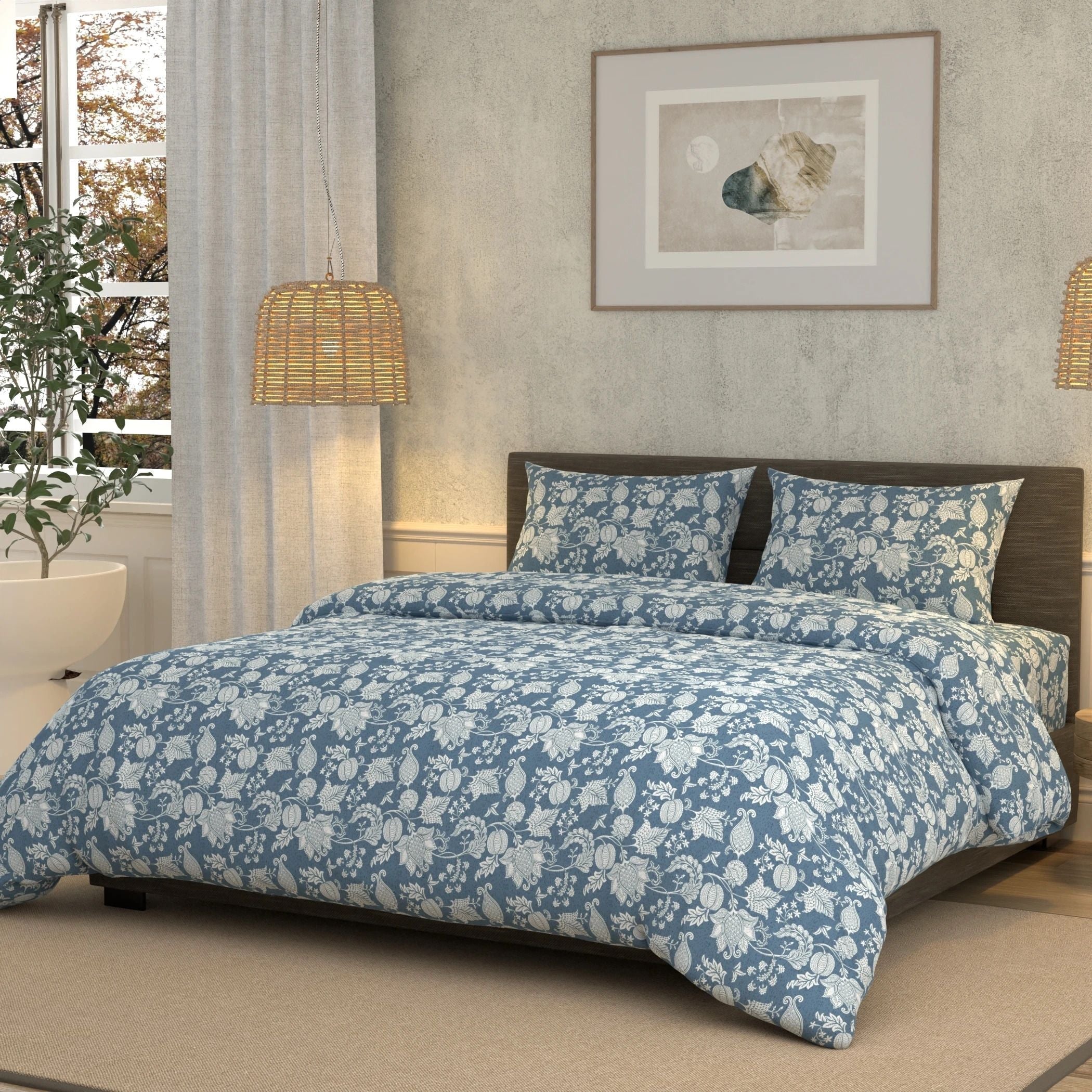 Cotton Super King Flat 180 TC Floral Bedsheet (Pack of 1, Grey)