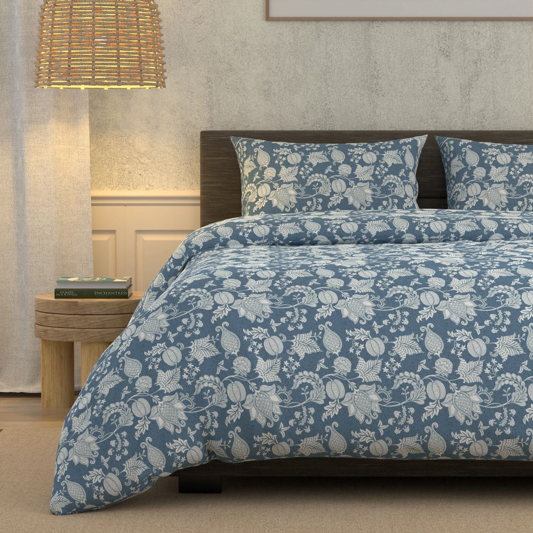 Cotton Super King Flat 180 TC Floral Bedsheet (Pack of 1, Grey)