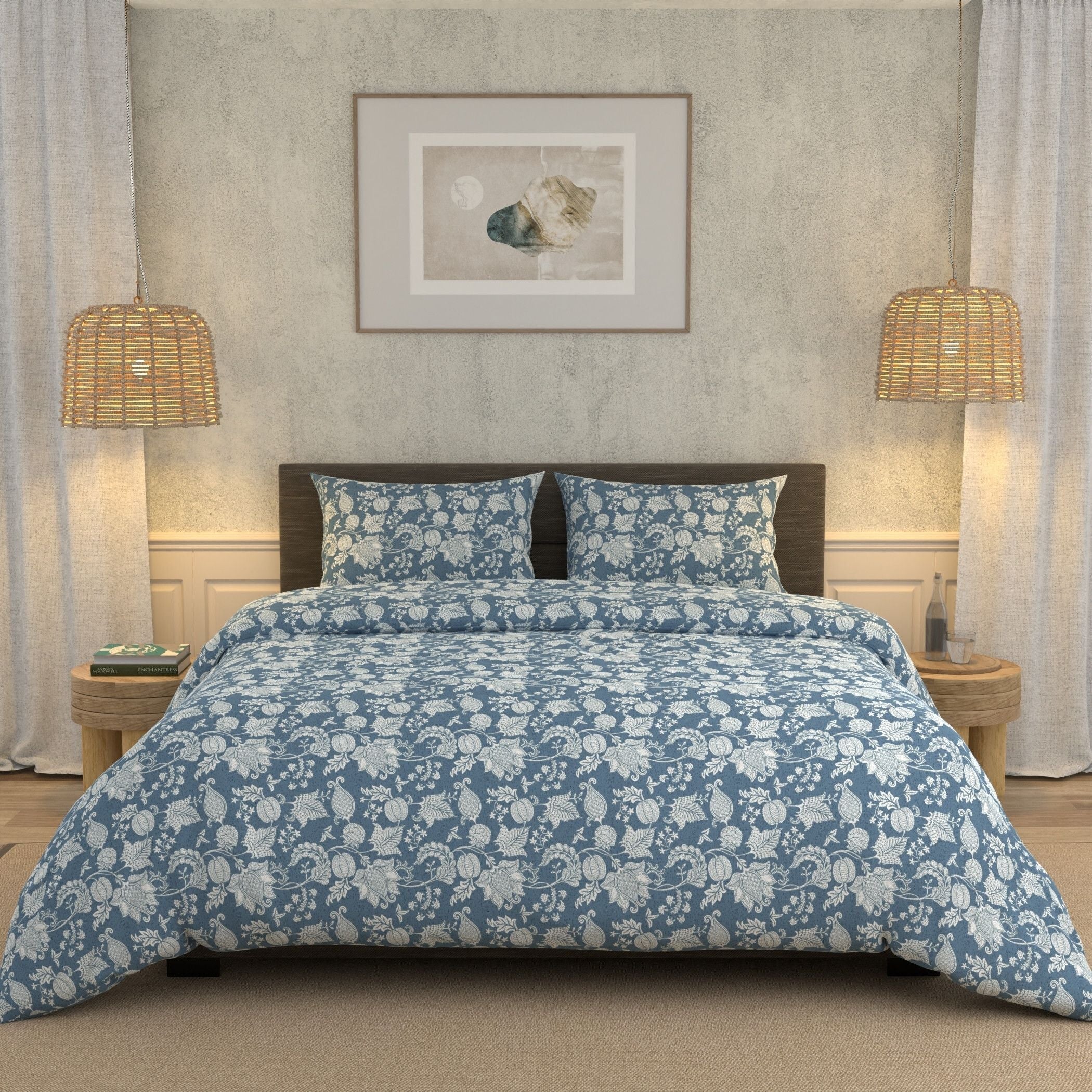Cotton Super King Flat 180 TC Floral Bedsheet (Pack of 1, Grey)
