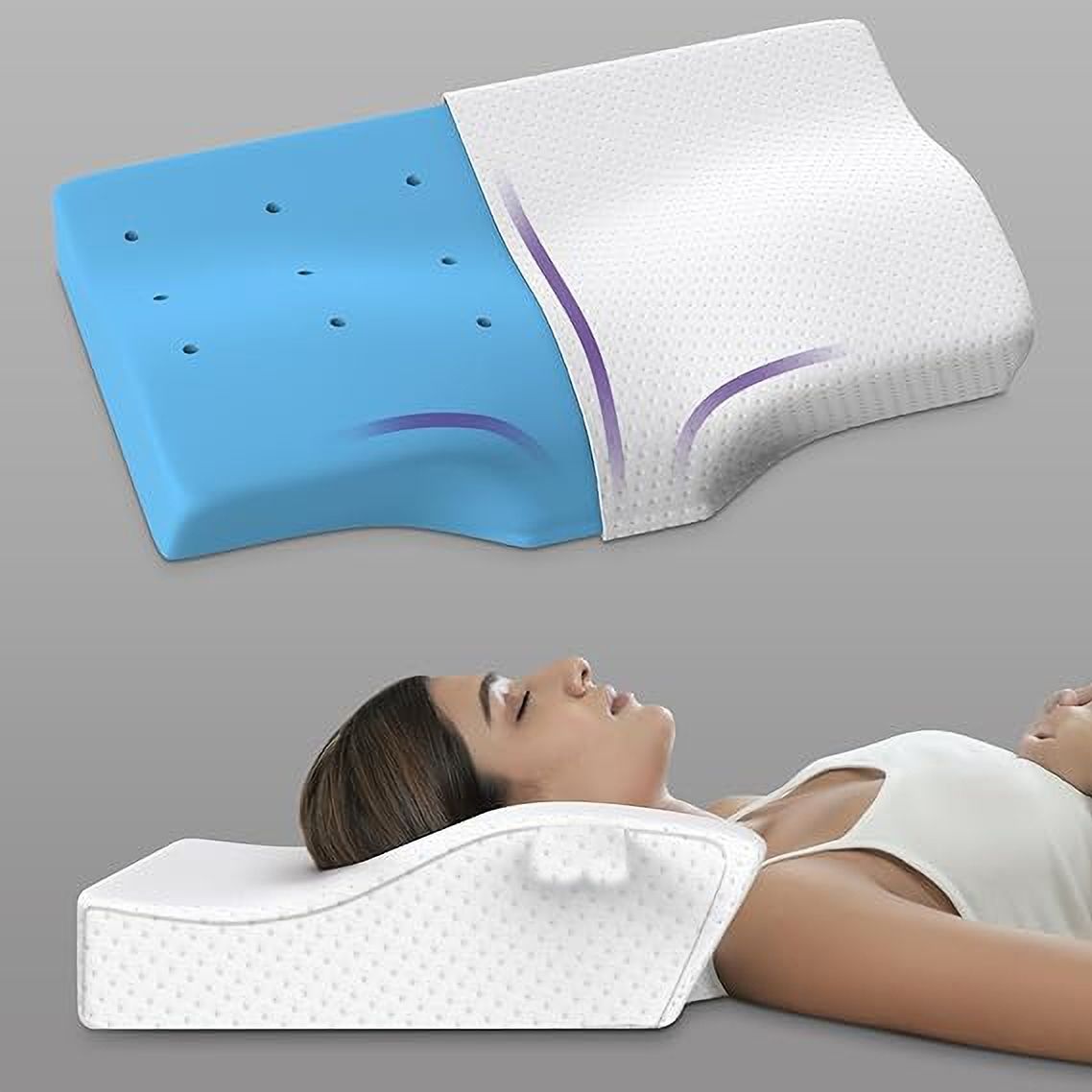Memory Foam Sleeping Pillow Pack of 1 Solid Cool Gel Contour Cervical for Neck and Shoulder Pain (Cervical)