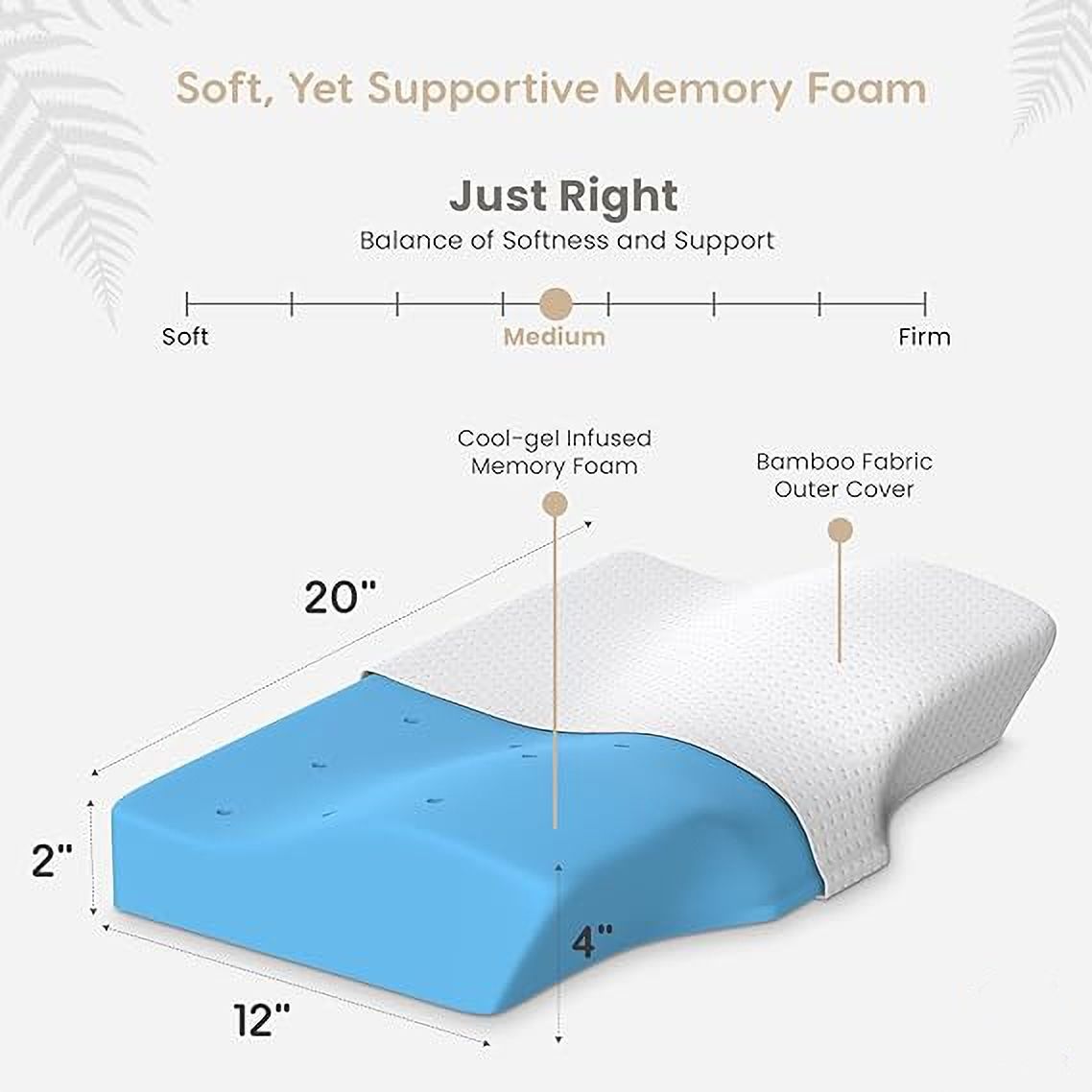 Memory Foam Sleeping Pillow Pack of 1 Solid Cool Gel Contour Cervical for Neck and Shoulder Pain (Cervical)