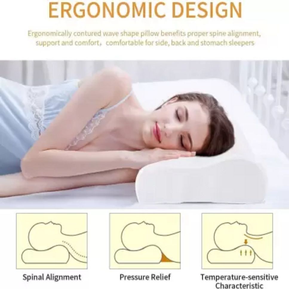 Memory Foam Sleeping Pillow Pack of 1 Geometric Cervical Contour Memory Stomache / Side Sleepers / Anti-Snoring (Brown)