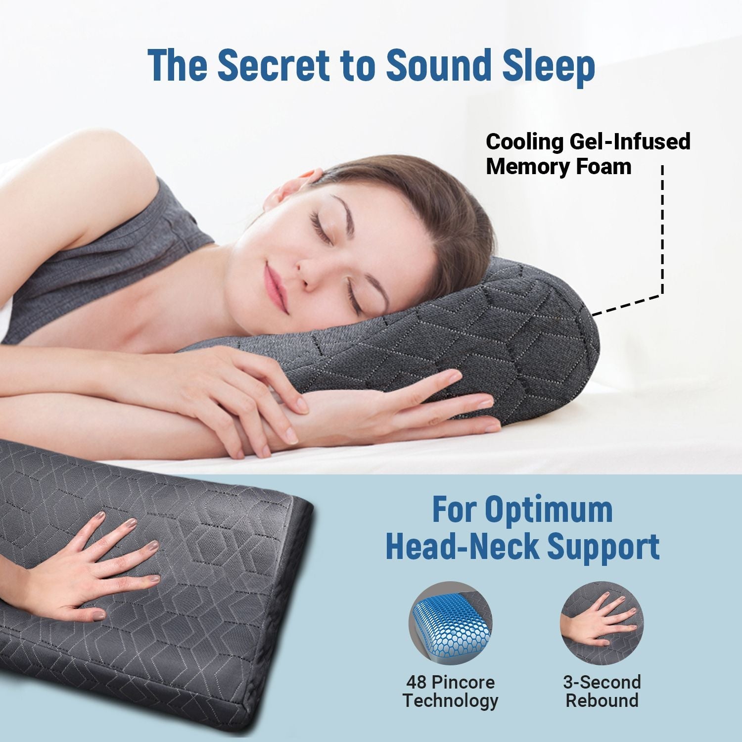 Memory Foam Sleeping Pillow Pack of 2 Geometric Luxury Contour (Grey)