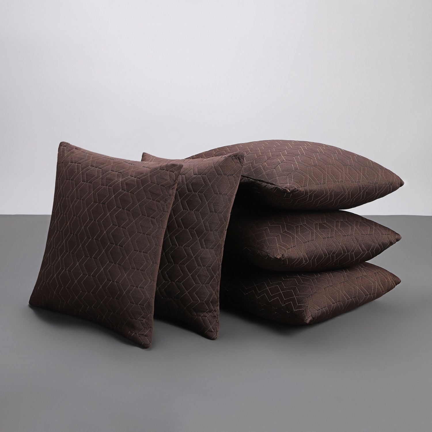 Microfibre Cushion Pack of 5 Geometric LUXURY (Brown)