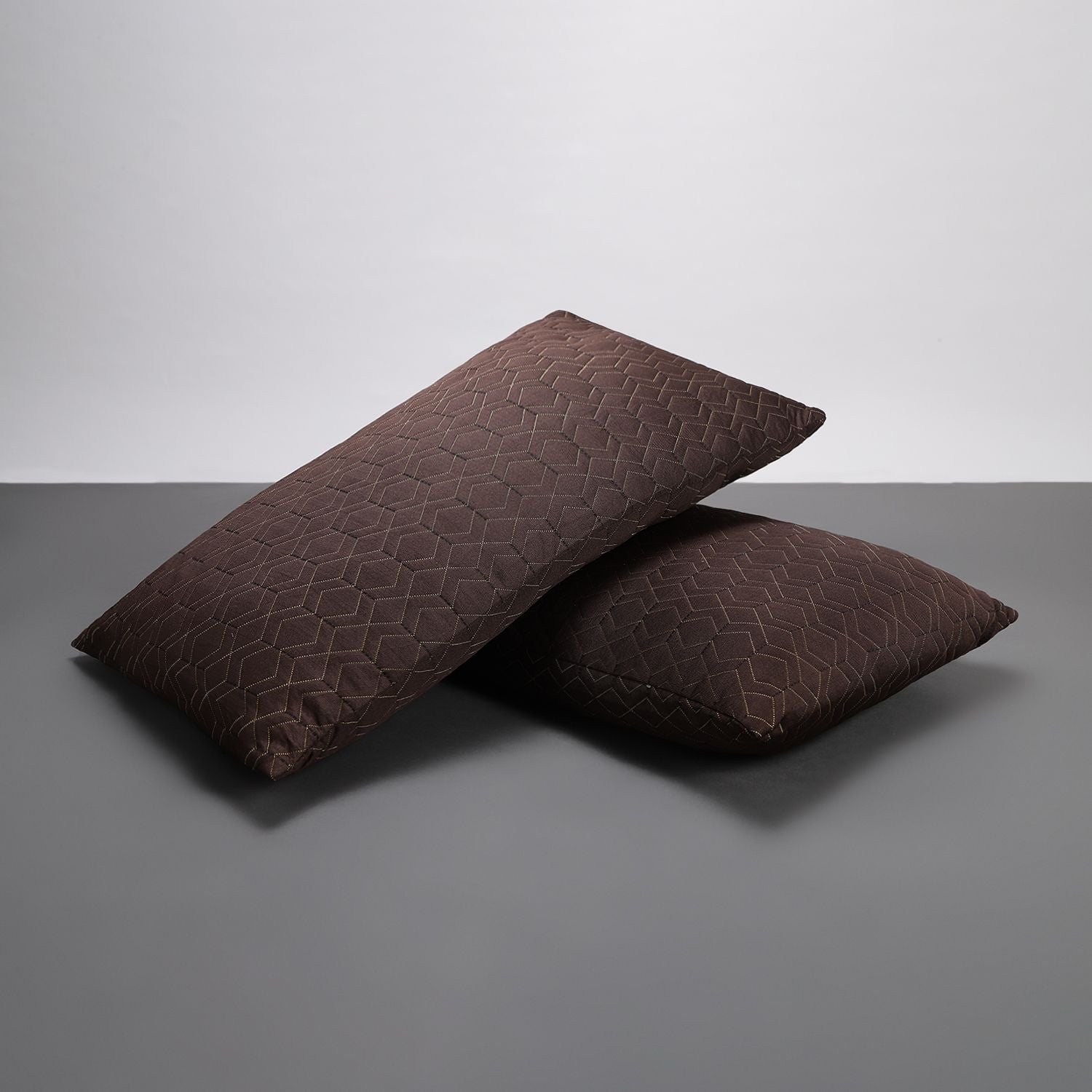 Microfibre Sleeping Pillow Pack of 2 Solid QUILTED (Brown)