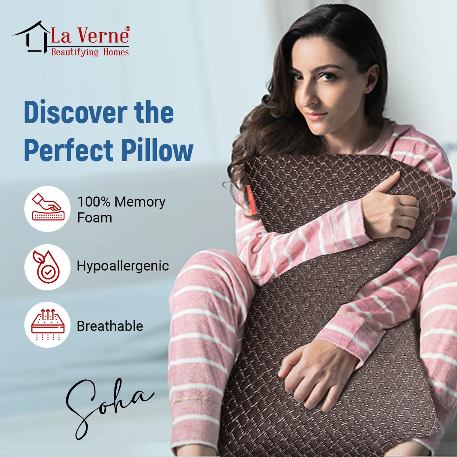 Memory Foam Sleeping Pillow Pack of 2 Geometric Luxury (Brown.S)