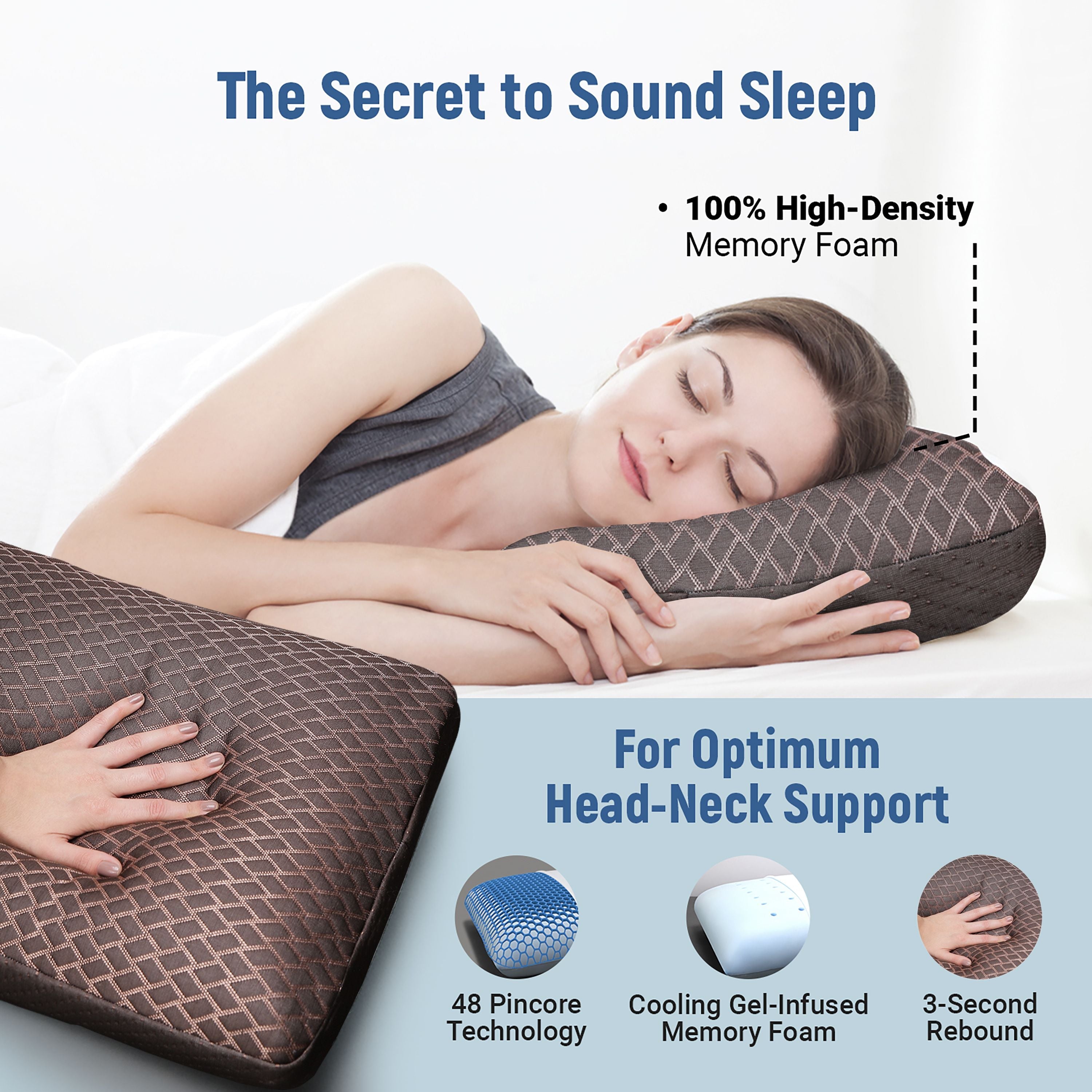 Memory Foam Sleeping Pillow Pack of 2 Geometric Luxury (Brown.S)