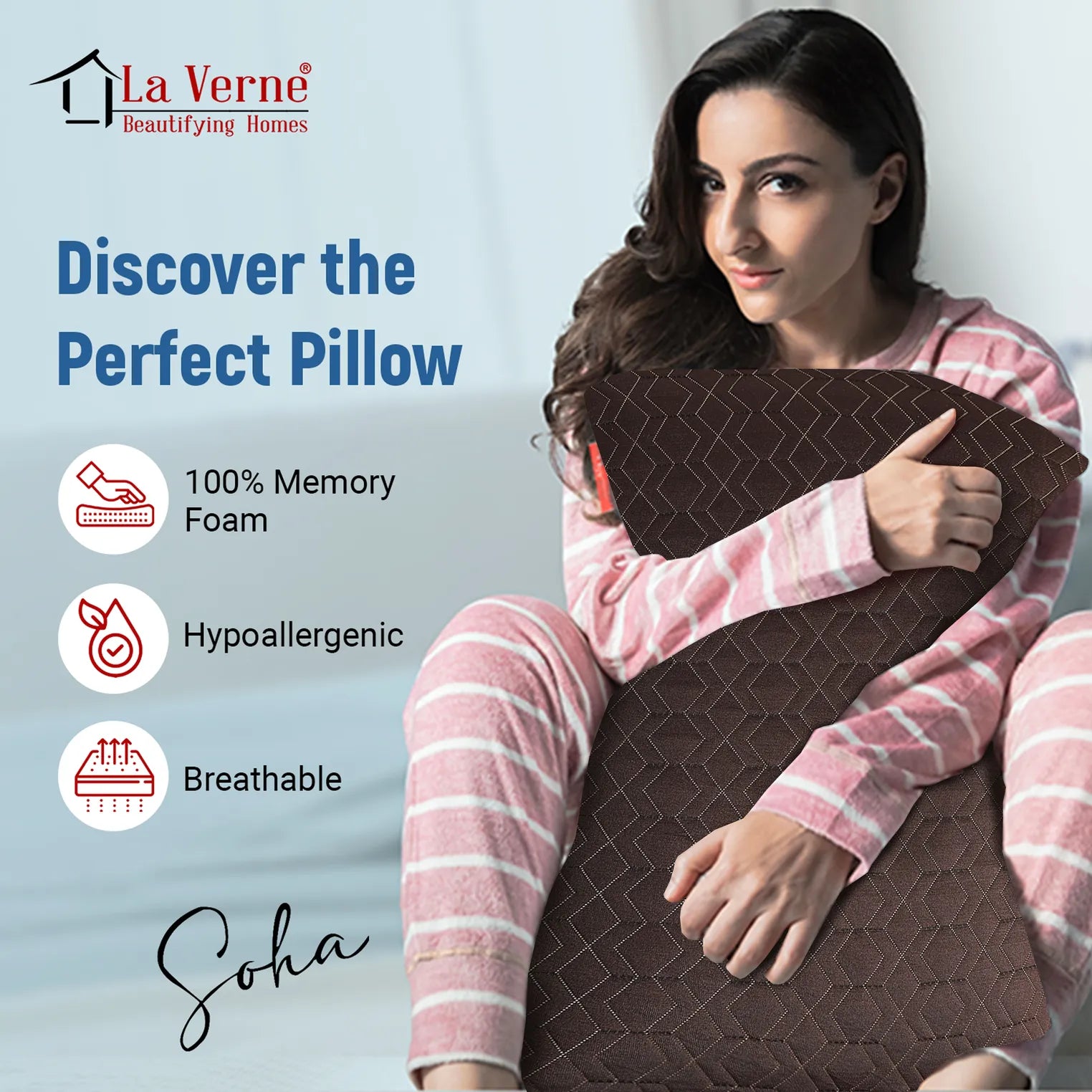 Memory Foam Sleeping Pillow Pack of 2 Geometric Luxury (D.Brown)