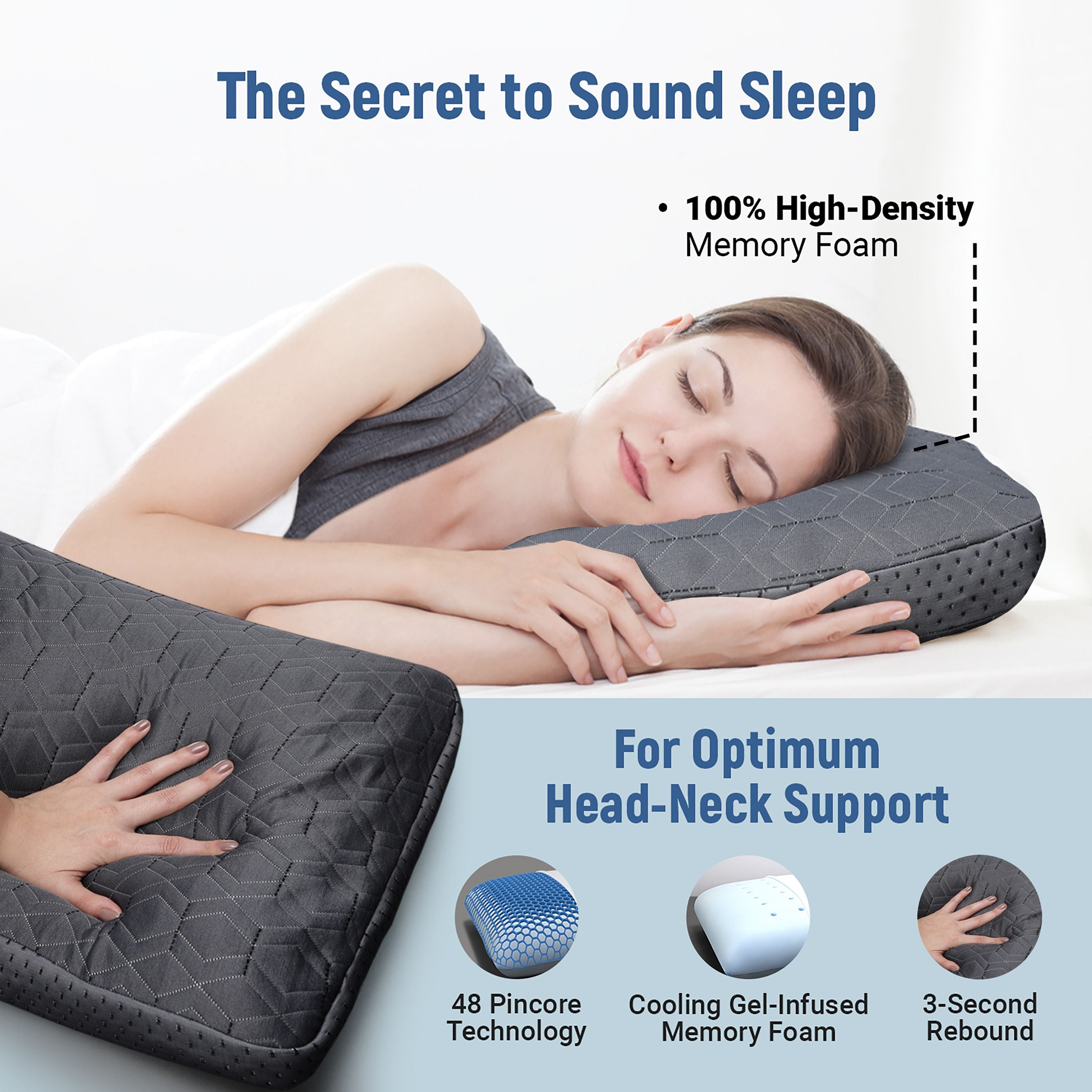 Memory Foam Sleeping Pillow Pack of 1 Geometric Luxury (Grey)