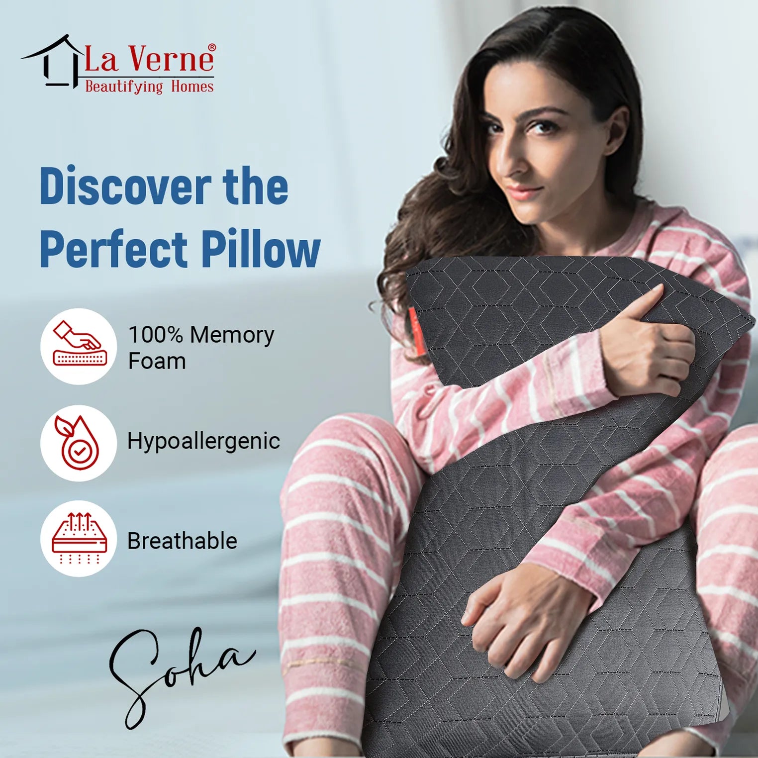 Memory Foam Sleeping Pillow Pack of 1 Geometric Luxury (Grey)