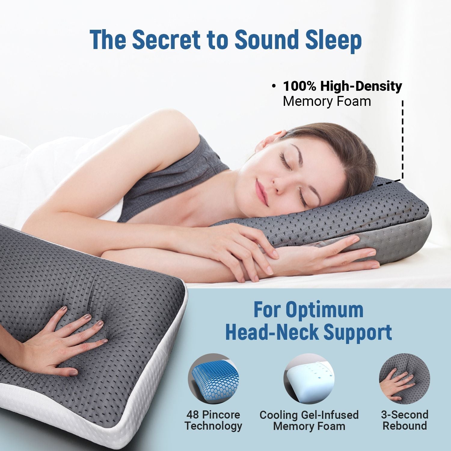 Memory Foam Sleeping Pillow Pack of 2 Geometric Luxury (Grey.W)