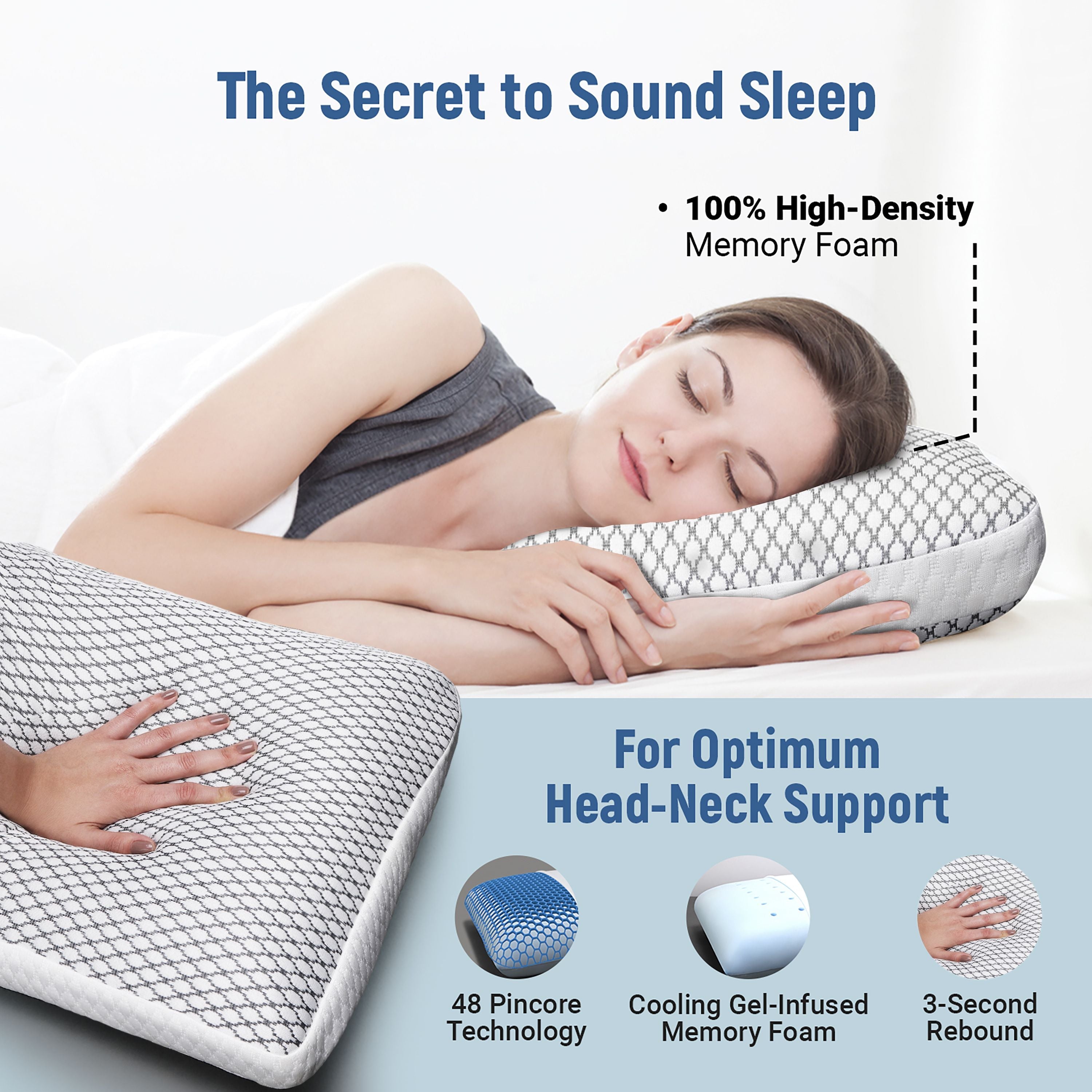 Memory Foam Sleeping Pillow Pack of 2 Geometric Luxury (Silver)
