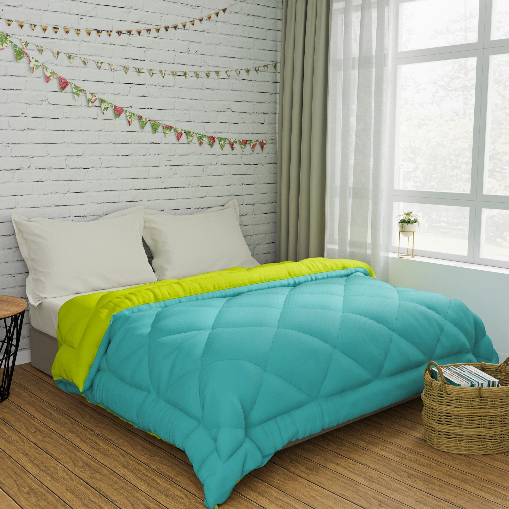Solid Double Comforter for Mild Winter (Microfiber, Green)