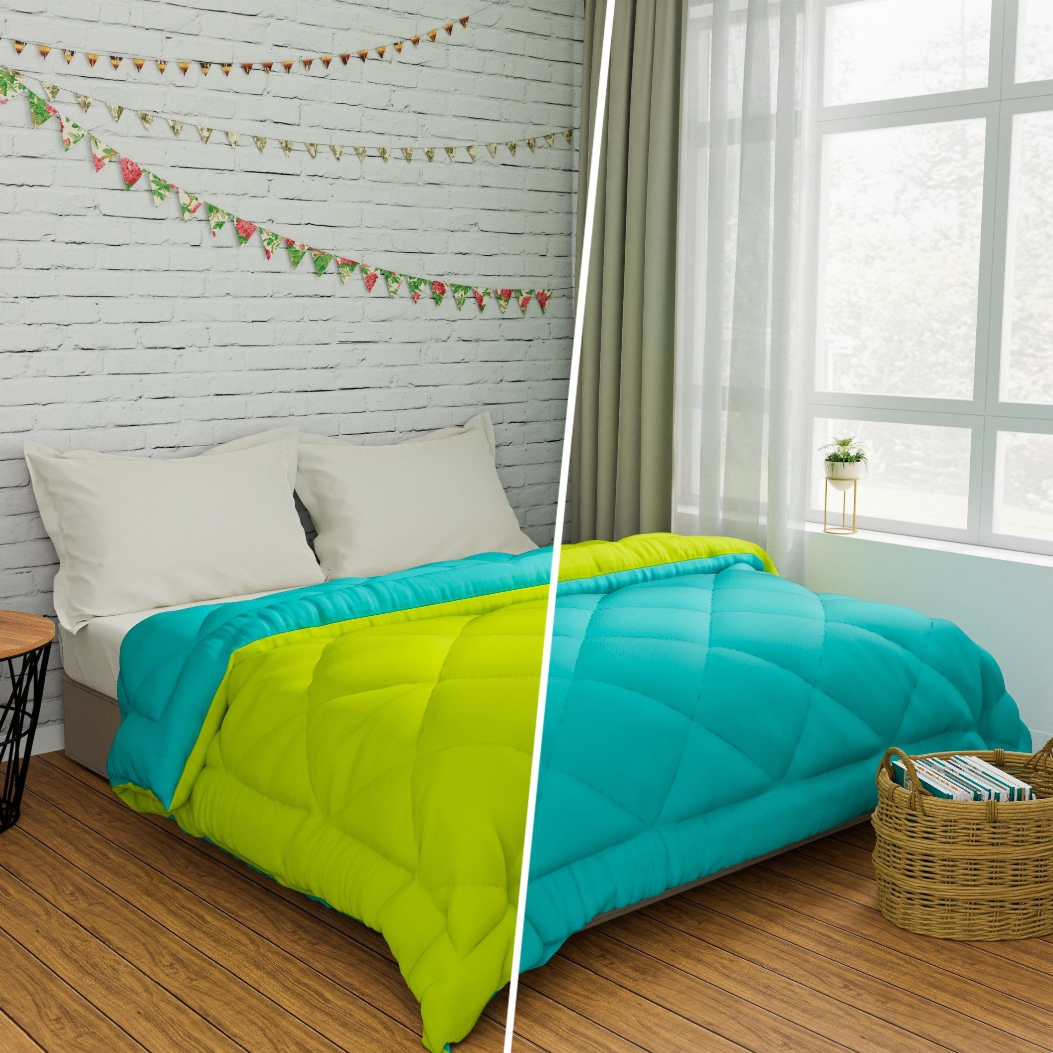Solid Double Comforter for Mild Winter (Microfiber, Green)