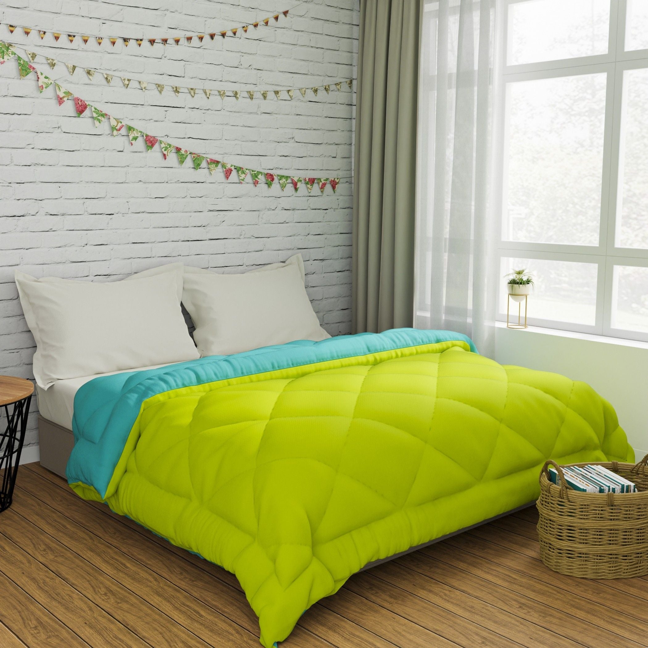 Solid Double Comforter for Mild Winter (Microfiber, Green)