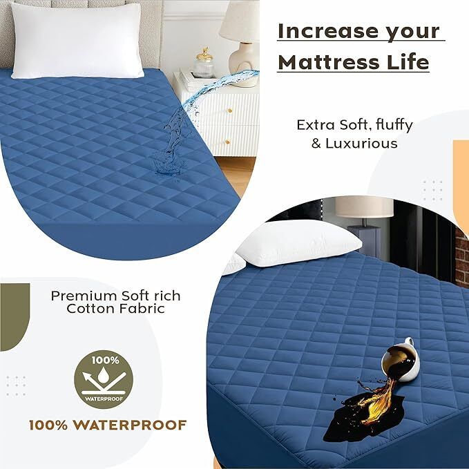 Fitted King Size Breathable, Stretchable, Waterproof Mattress Cover (Blue)