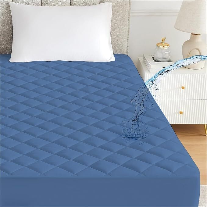 Fitted King Size Breathable, Stretchable, Waterproof Mattress Cover (Blue)