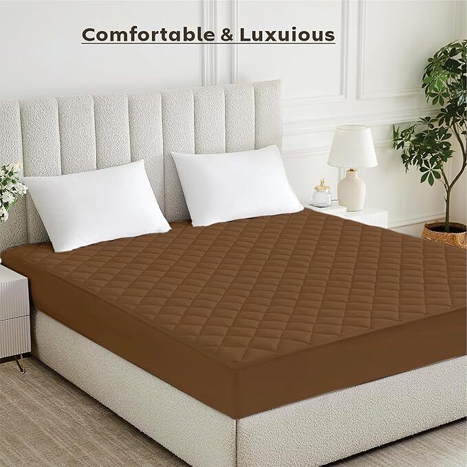 Fitted King Size Breathable, Stretchable, Waterproof Mattress Cover (Brown)