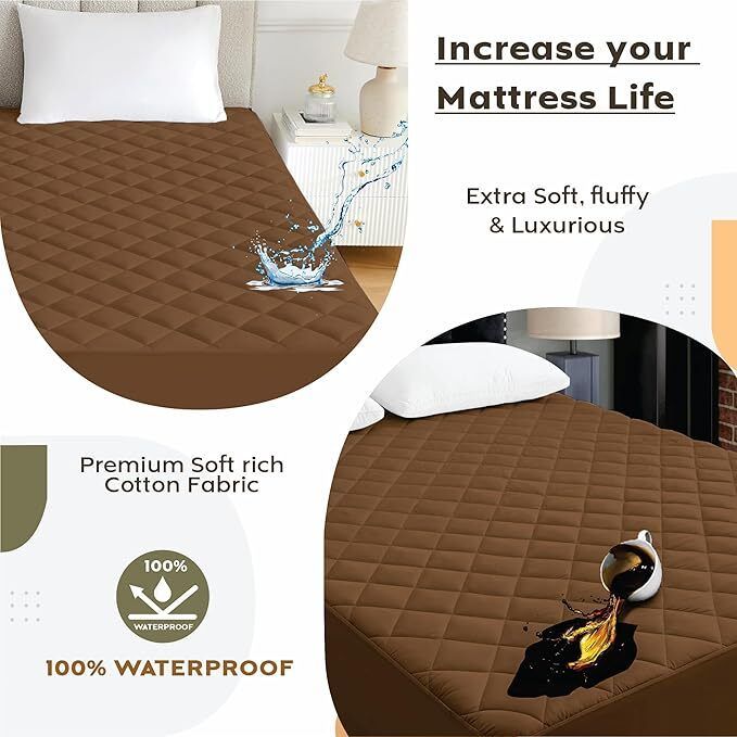 Fitted King Size Breathable, Stretchable, Waterproof Mattress Cover (Brown)