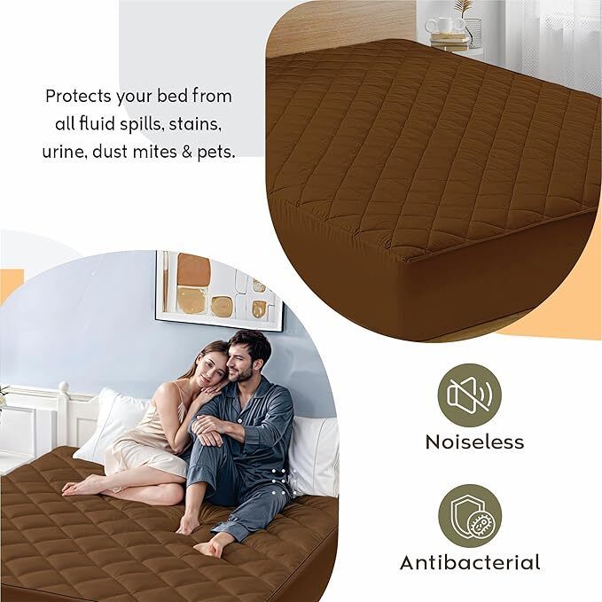 Fitted King Size Breathable, Stretchable, Waterproof Mattress Cover (Brown)