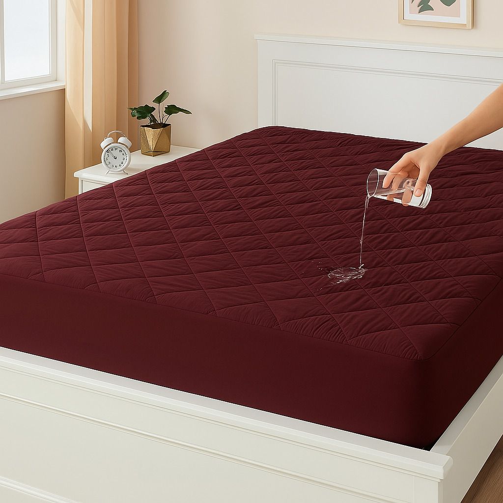 Fitted King Size Breathable, Stretchable, Waterproof Mattress Cover (Maroon)