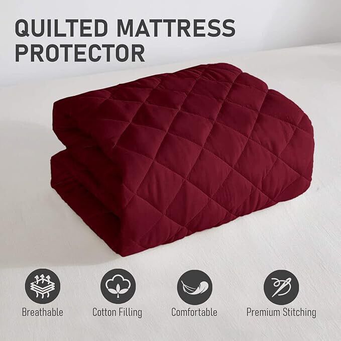 Fitted King Size Breathable, Stretchable, Waterproof Mattress Cover (Maroon)