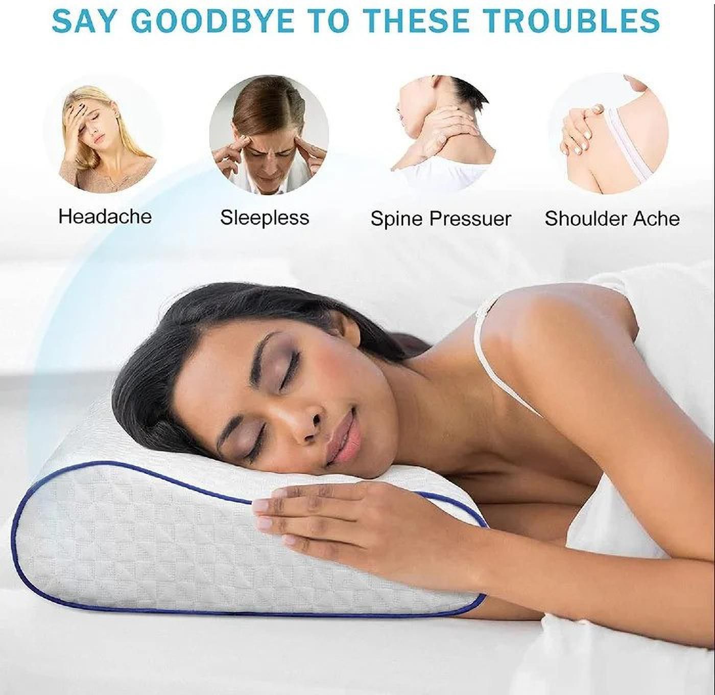 Memory Foam Sleeping Pillow Pack of 1 Solid Cervical Contour Stomache / Side Sleepers / Anti-Snoring (White)