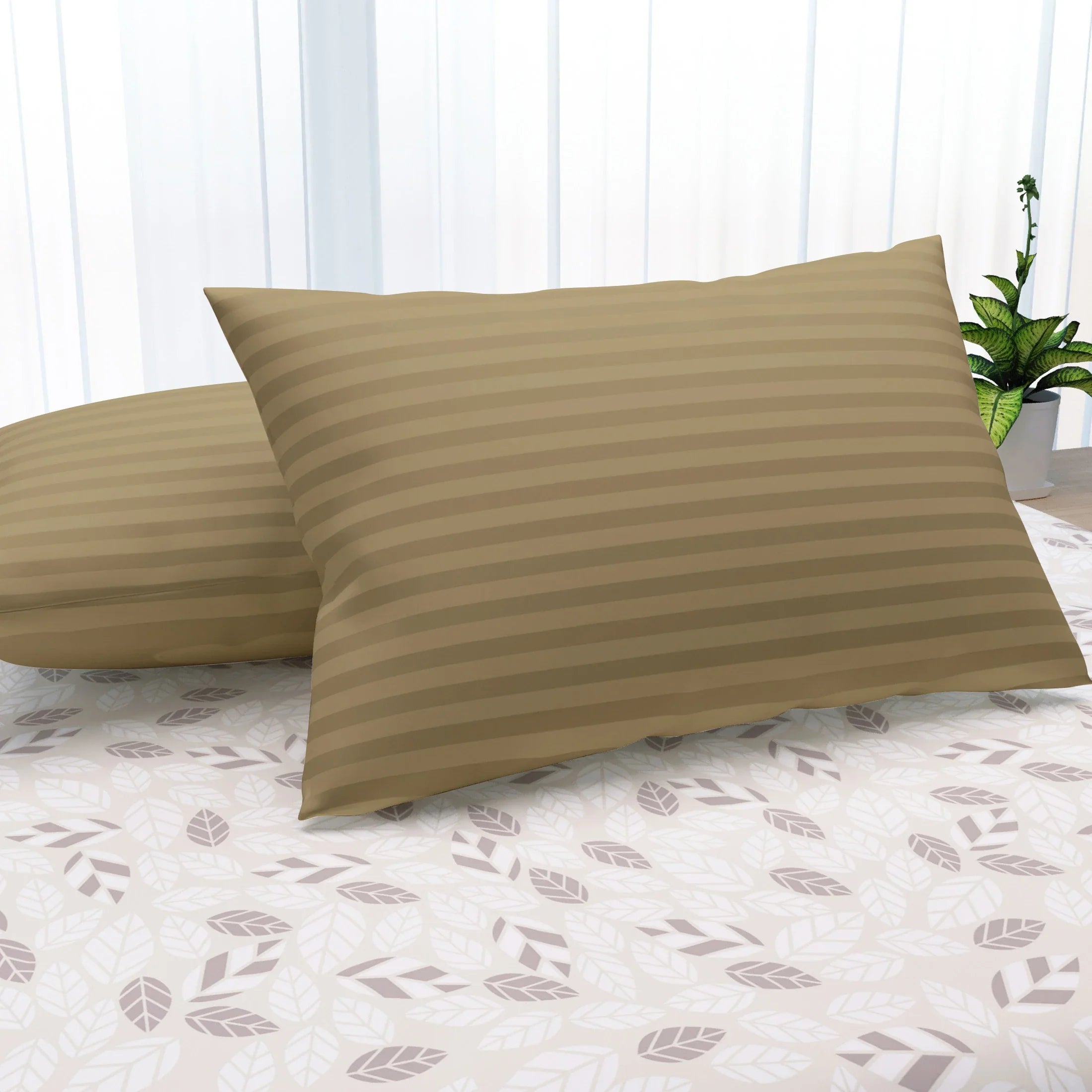 Microfibre Sleeping Pillow Pack of 2 Stripes (Brown)