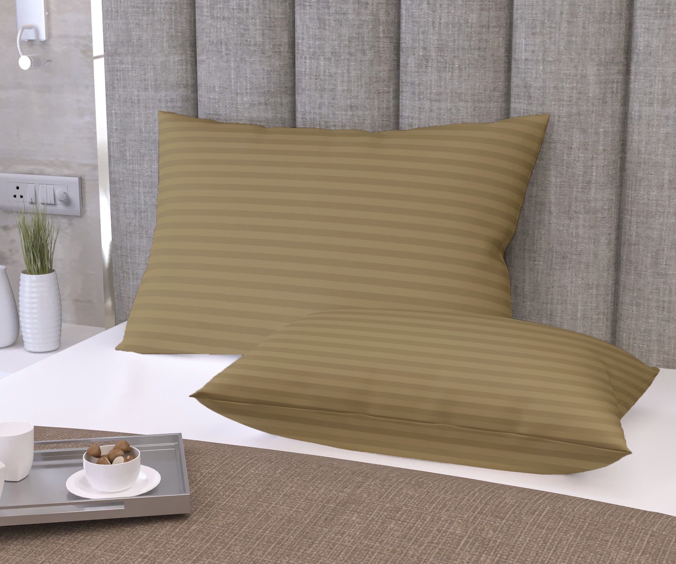 Microfibre Sleeping Pillow Pack of 2 Stripes (Brown)