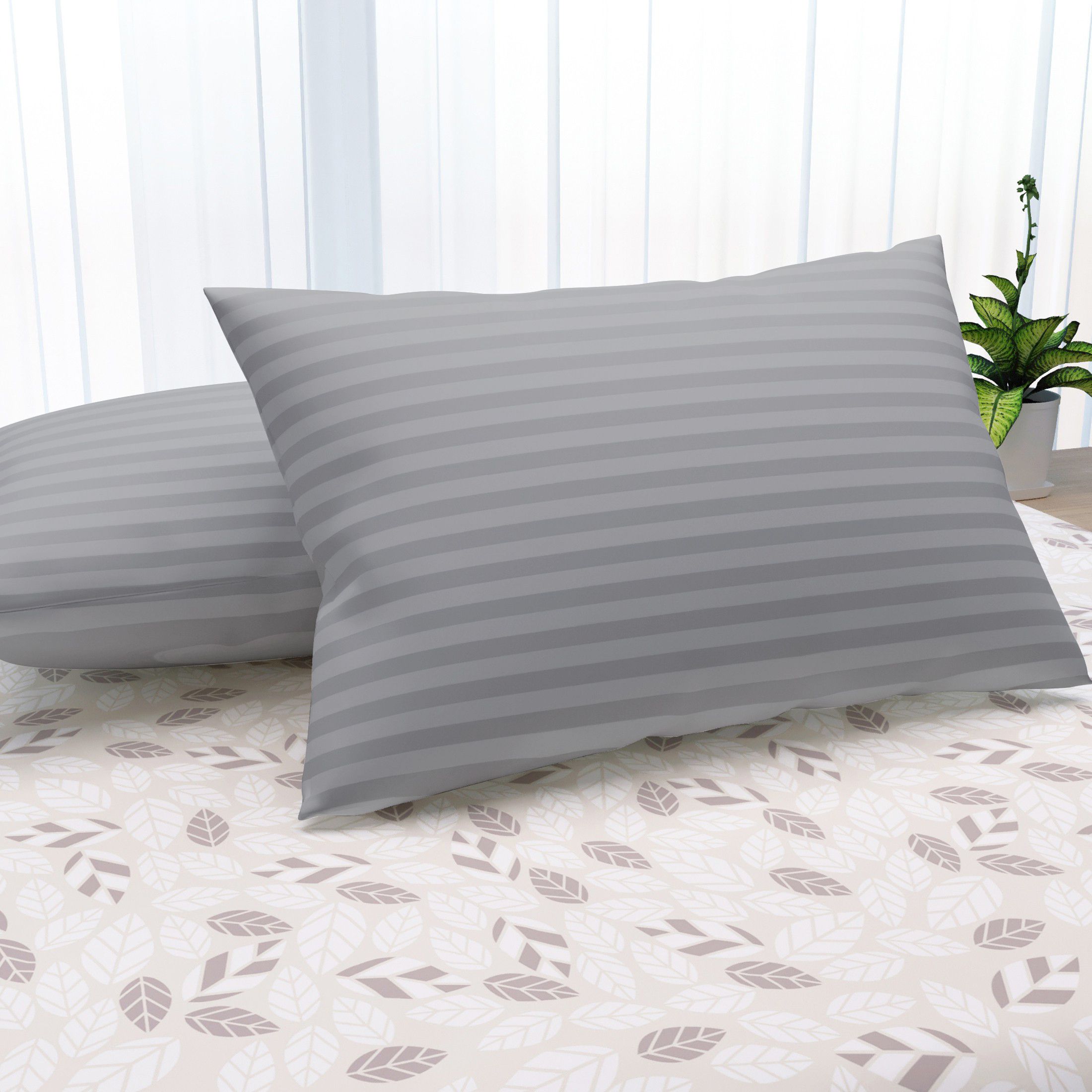 Microfibre Sleeping Pillow Pack of 2 Stripes (L Grey)
