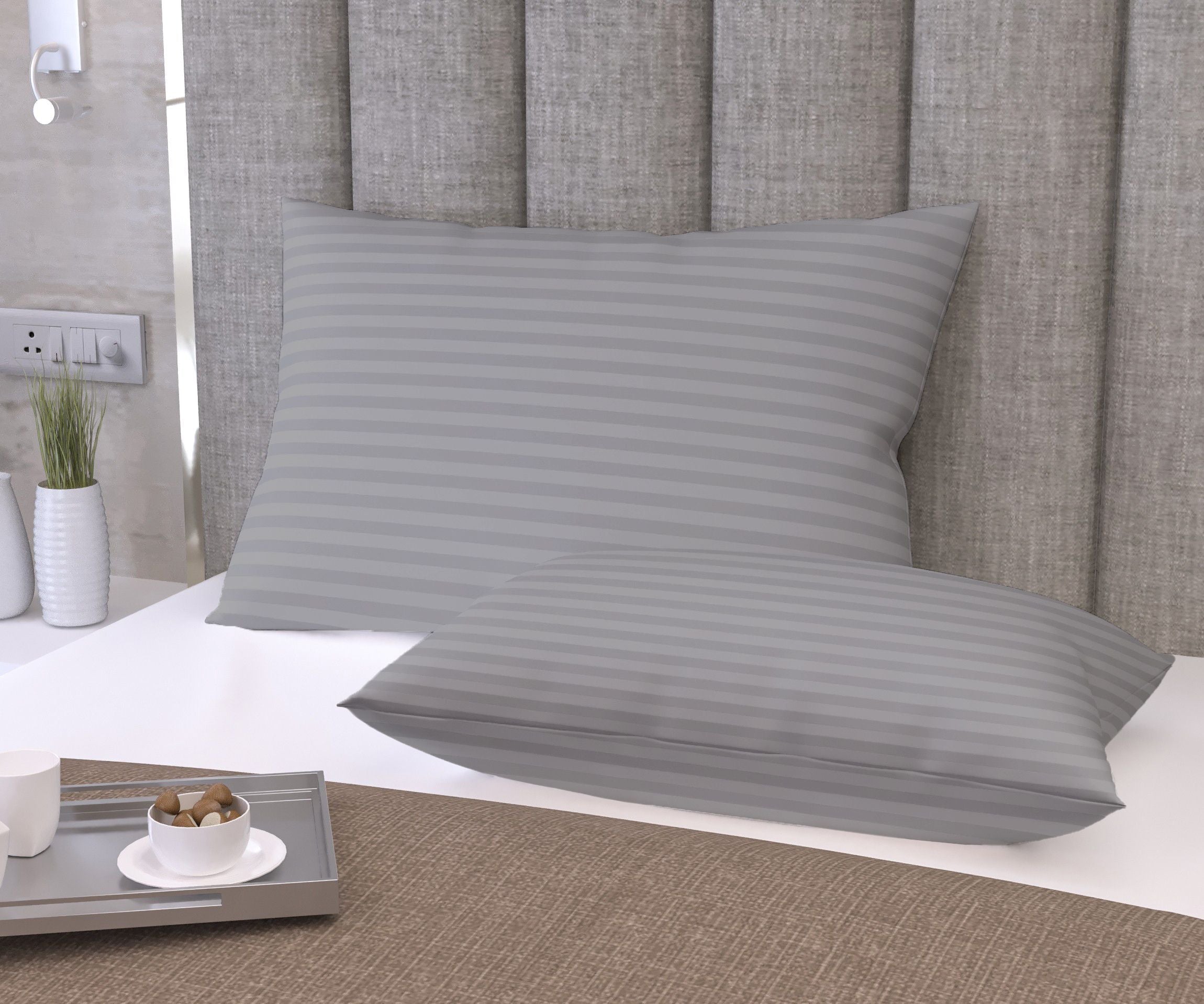 Microfibre Sleeping Pillow Pack of 2 Stripes (L Grey)
