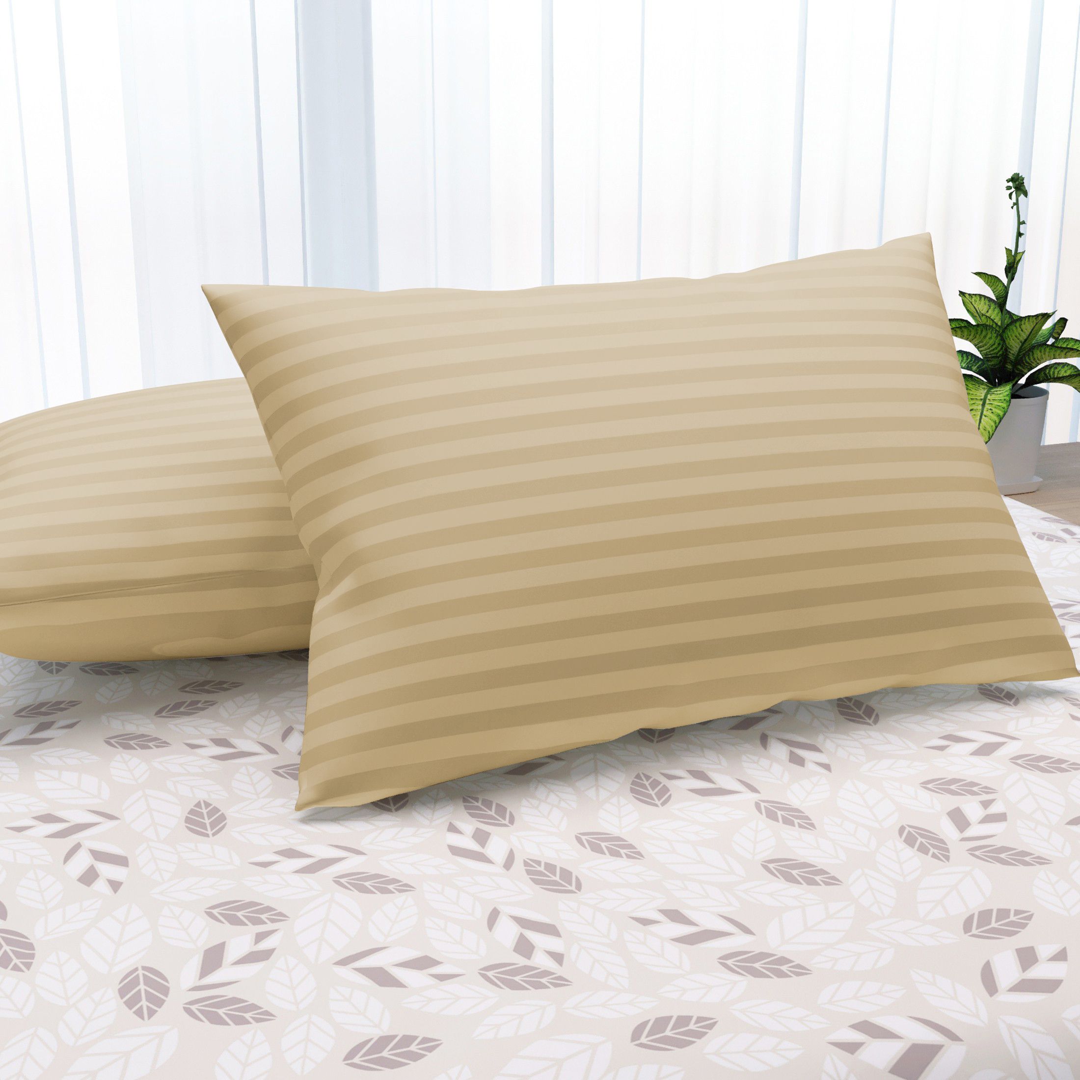 Microfibre Sleeping Pillow Pack of 2 Stripes (Beige)