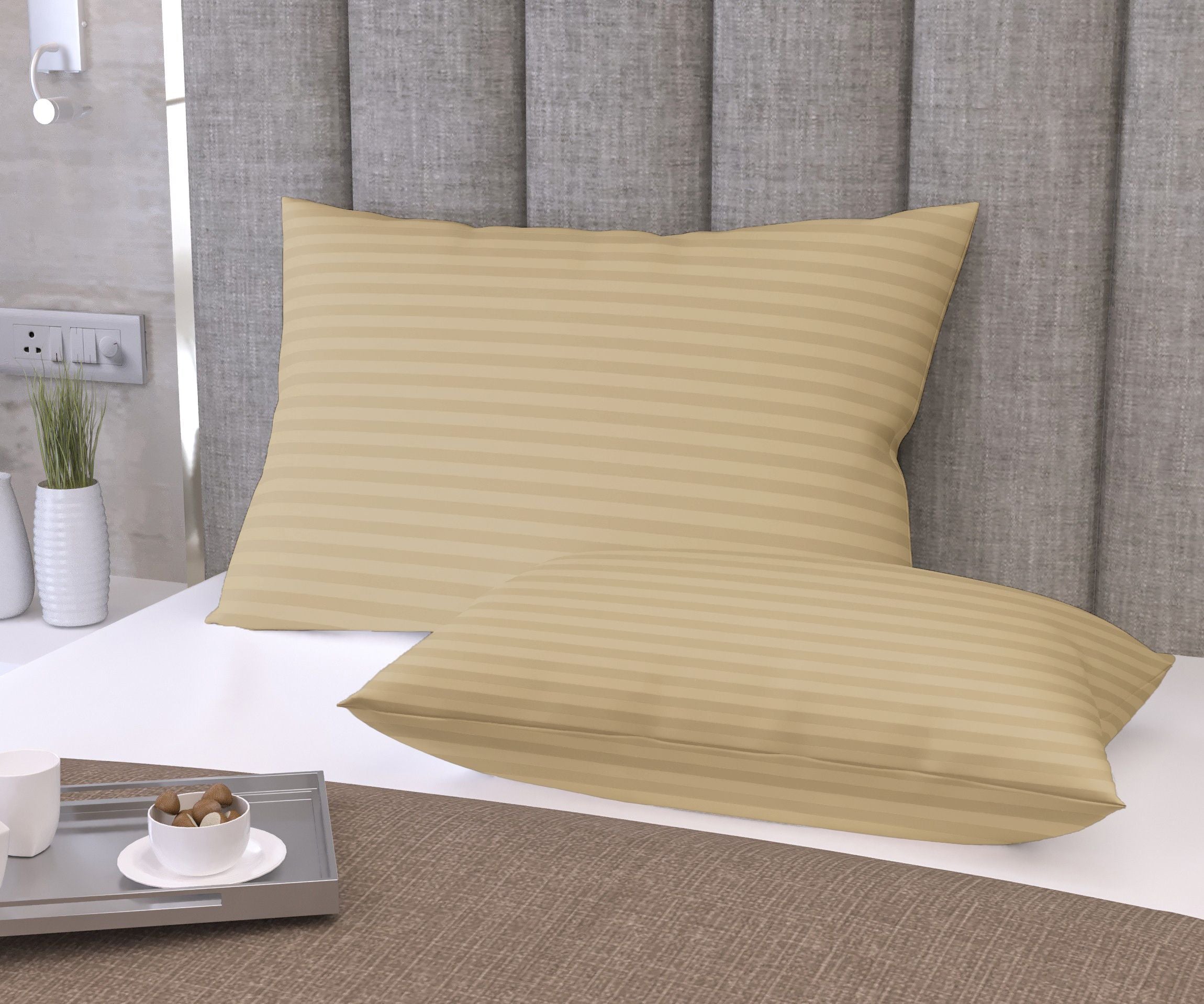 Microfibre Sleeping Pillow Pack of 2 Stripes (Beige)