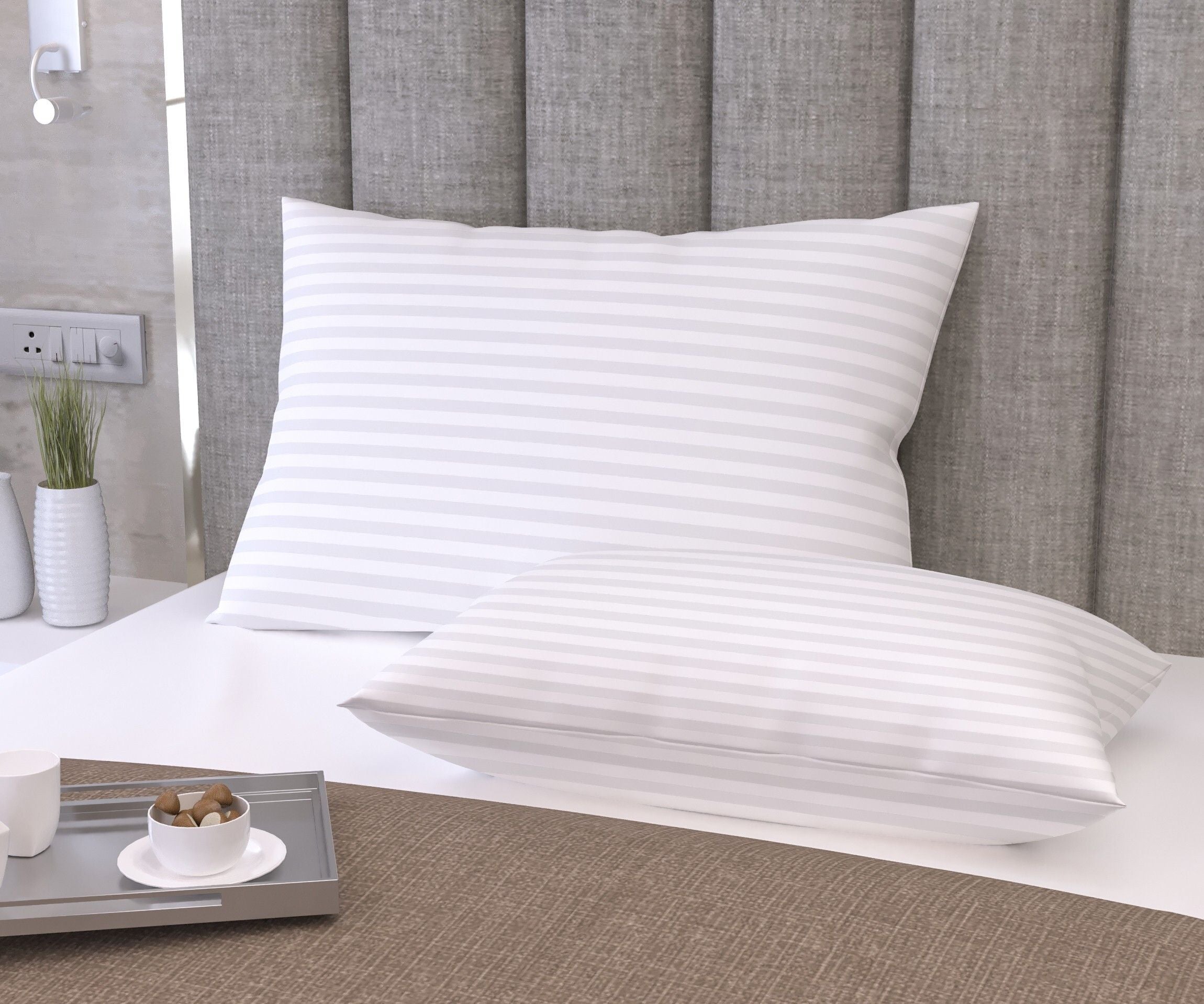 Microfibre Sleeping Pillow Pack of 2 Stripes (White)2